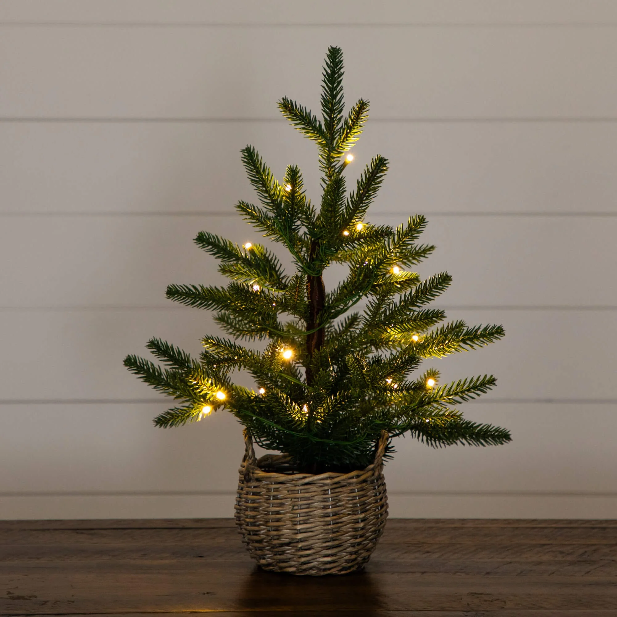 1.5' Pre-Lit Artificial Mini Christmas Tree in Basket with 20 Warm White LED Lights - Image 4