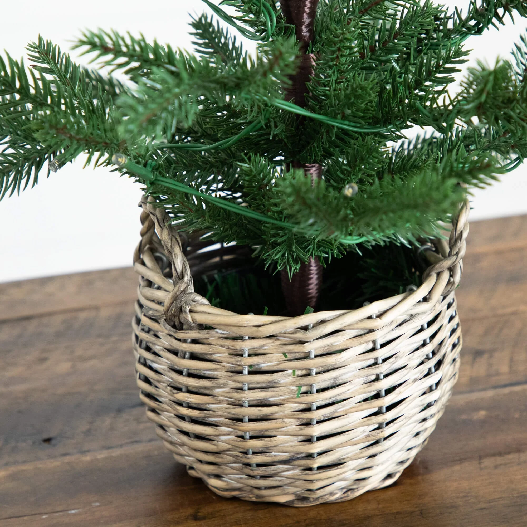 1.5' Pre-Lit Artificial Mini Christmas Tree in Basket with 20 Warm White LED Lights - Image 6