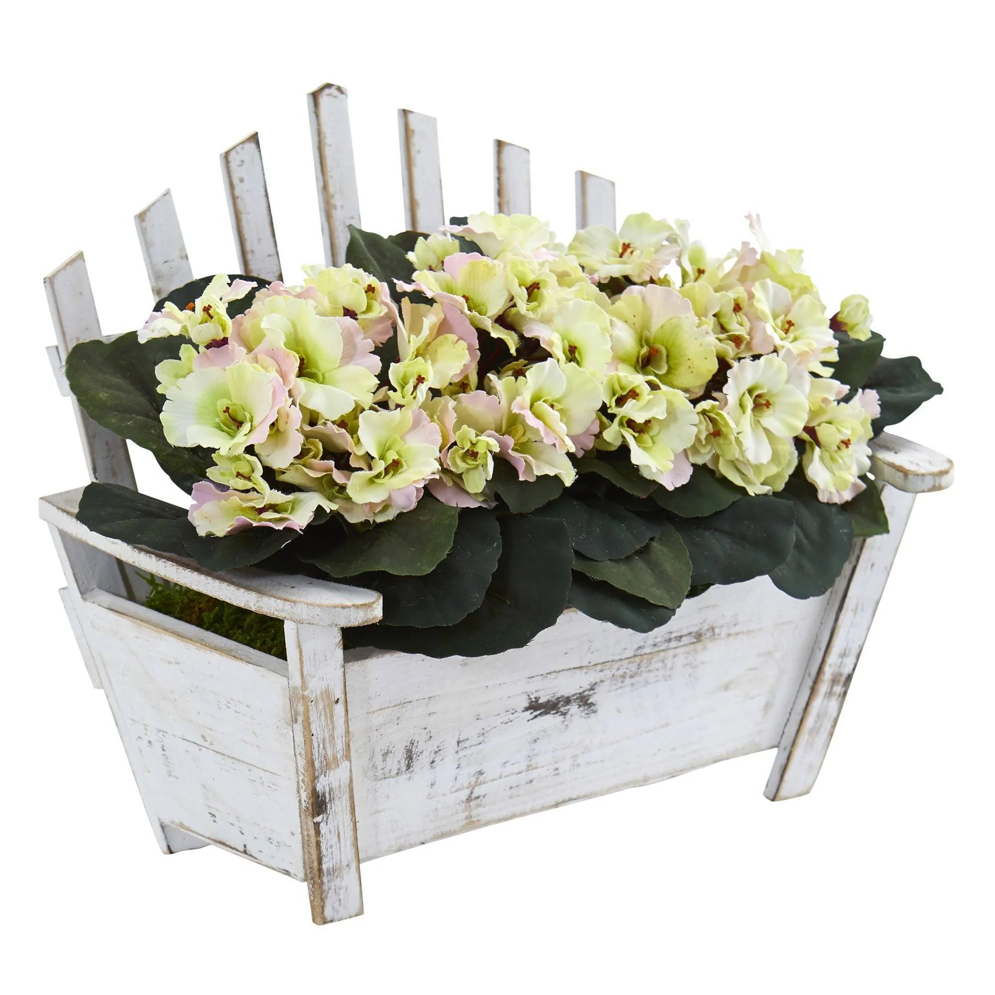 African Violet Artificial Plant in Wooden Bench Planter - Image 11