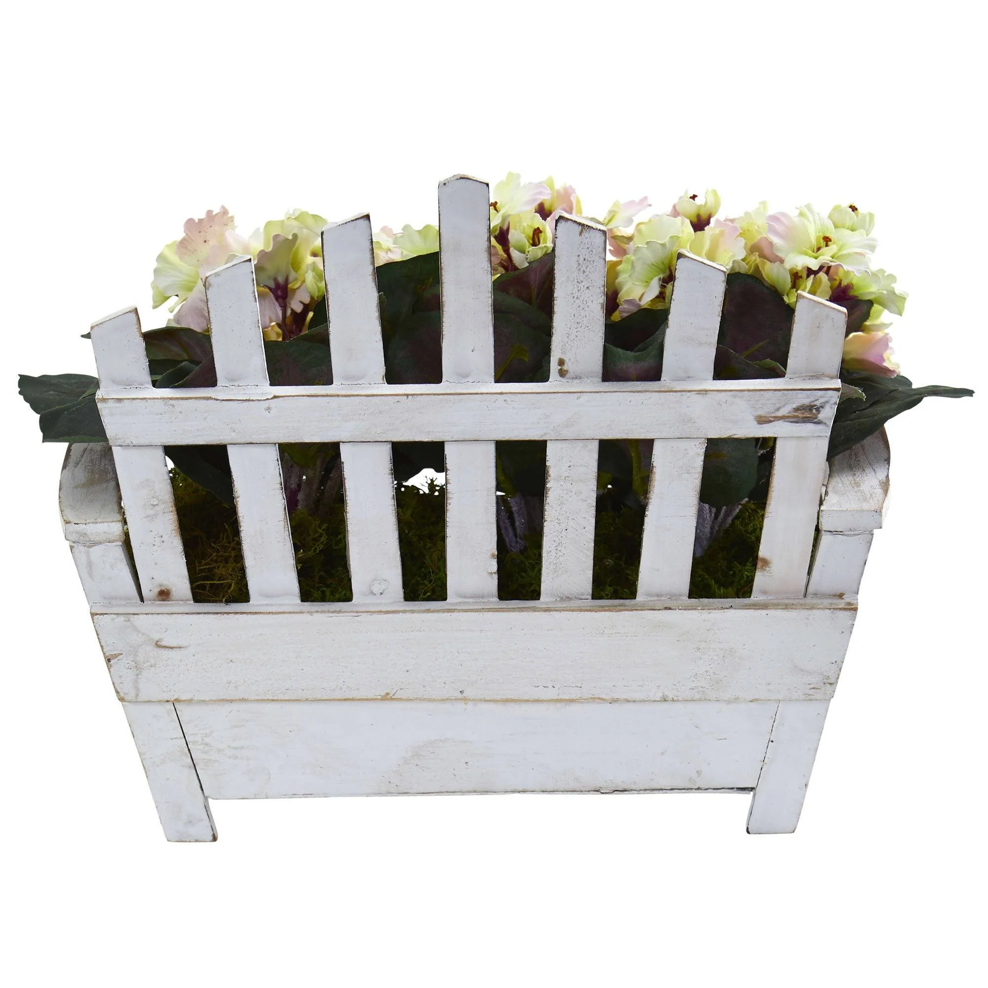 African Violet Artificial Plant in Wooden Bench Planter - Image 12