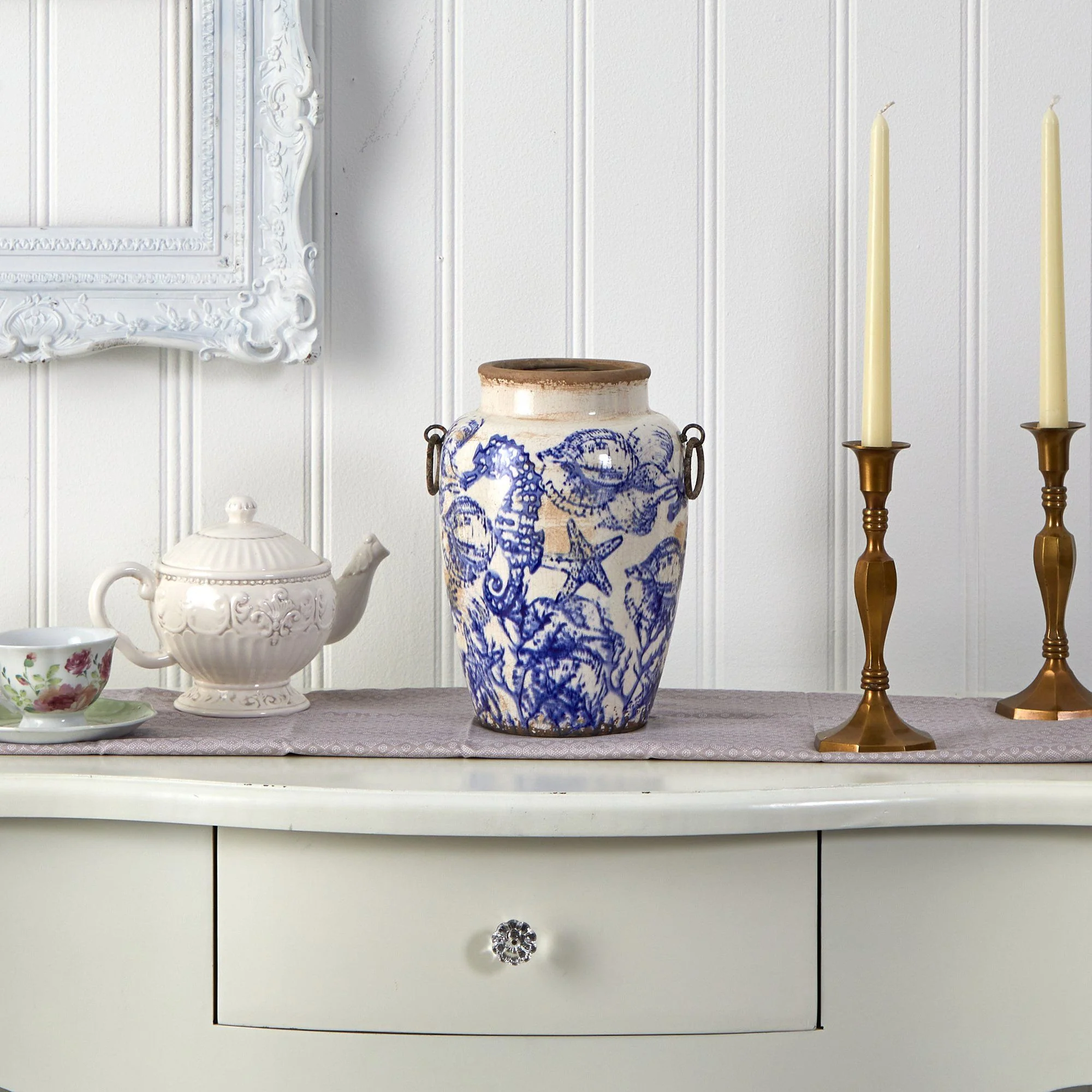 10.5” Nautical Ceramic Urn Vase - Image 3