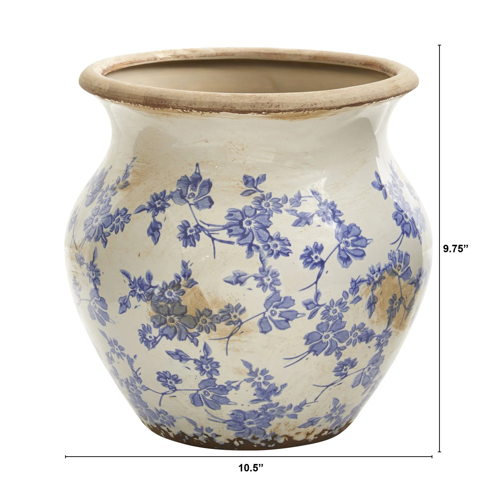 10.5” Tuscan Ceramic Blue Scroll Urn Vase - Image 3