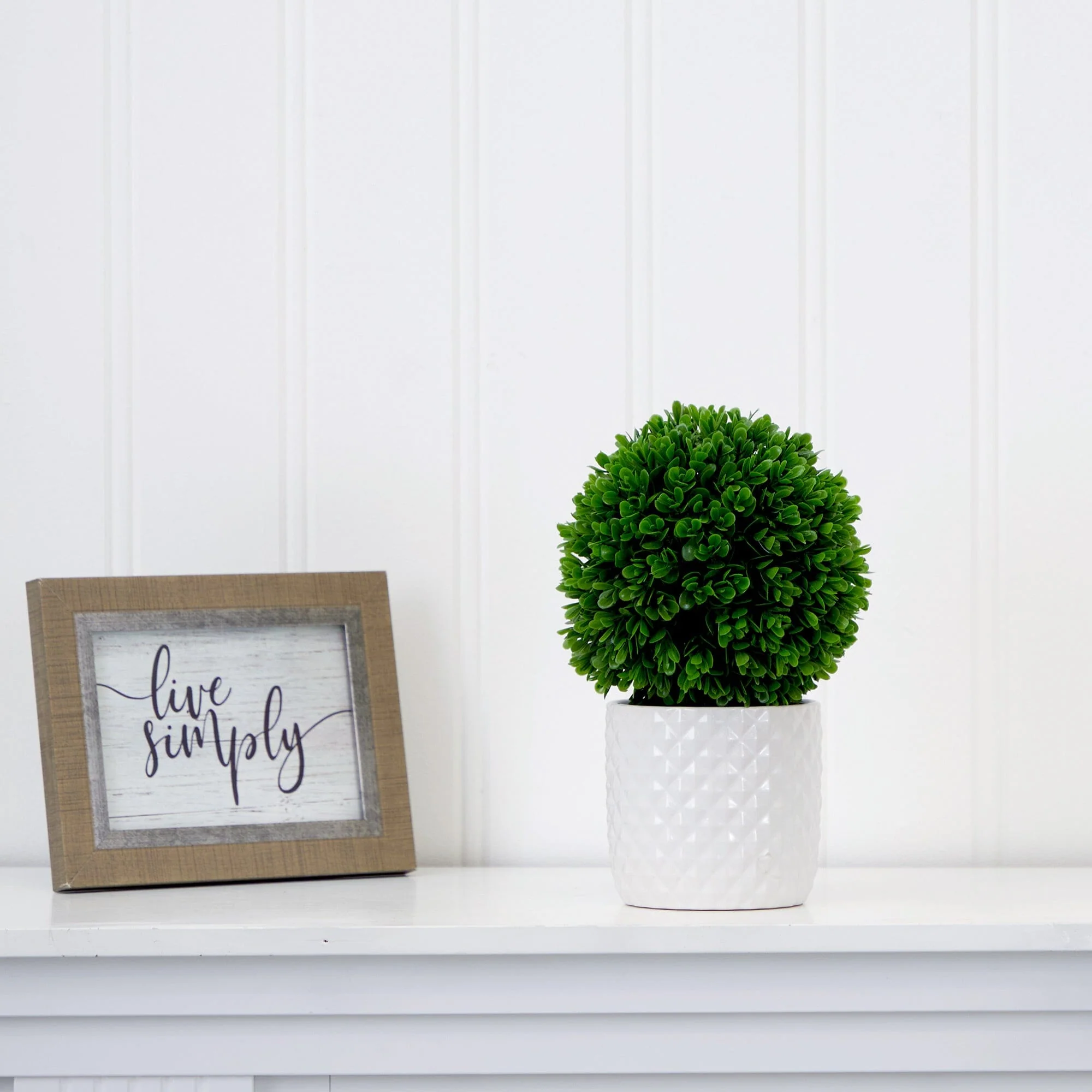 10" Artificial Boxwood Topiary Plant with Decorative Planter - Image 5