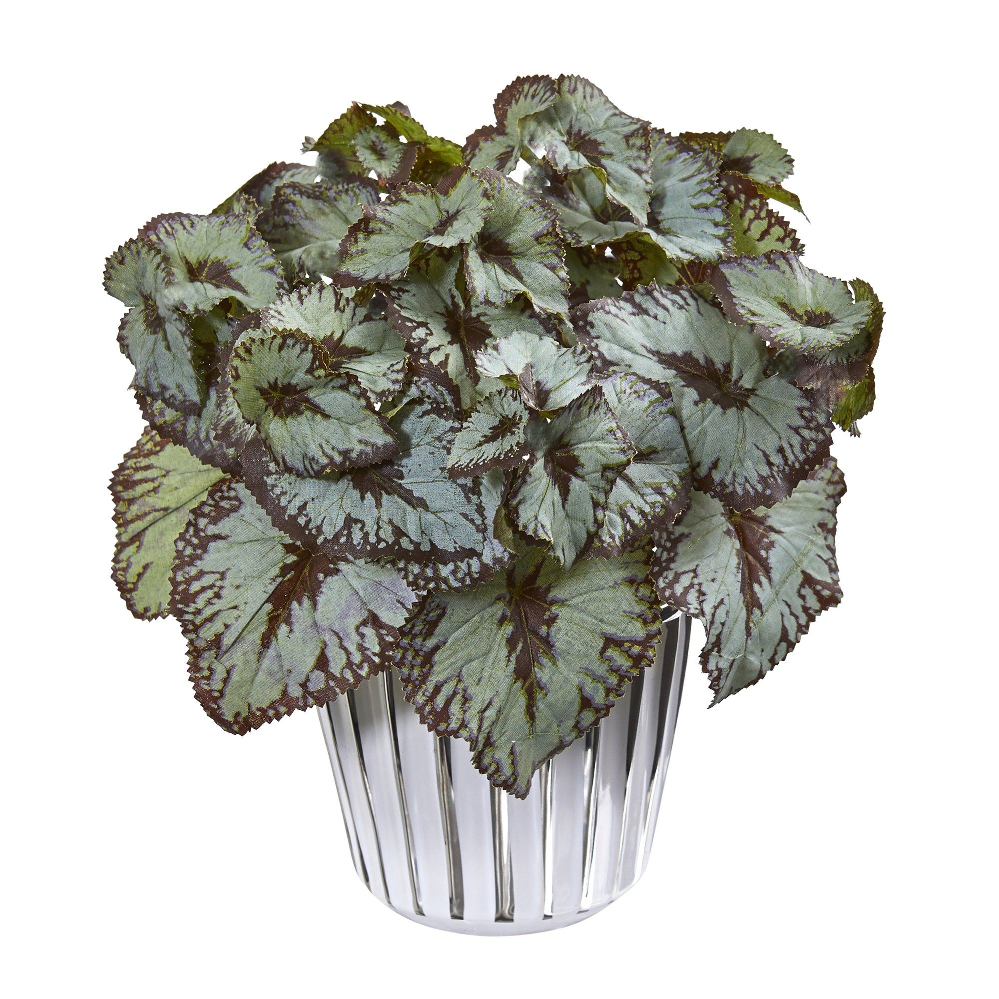 10” Begonia Artificial Plant in White and Silver Trimmed Vase (Set of 2) - Image 3