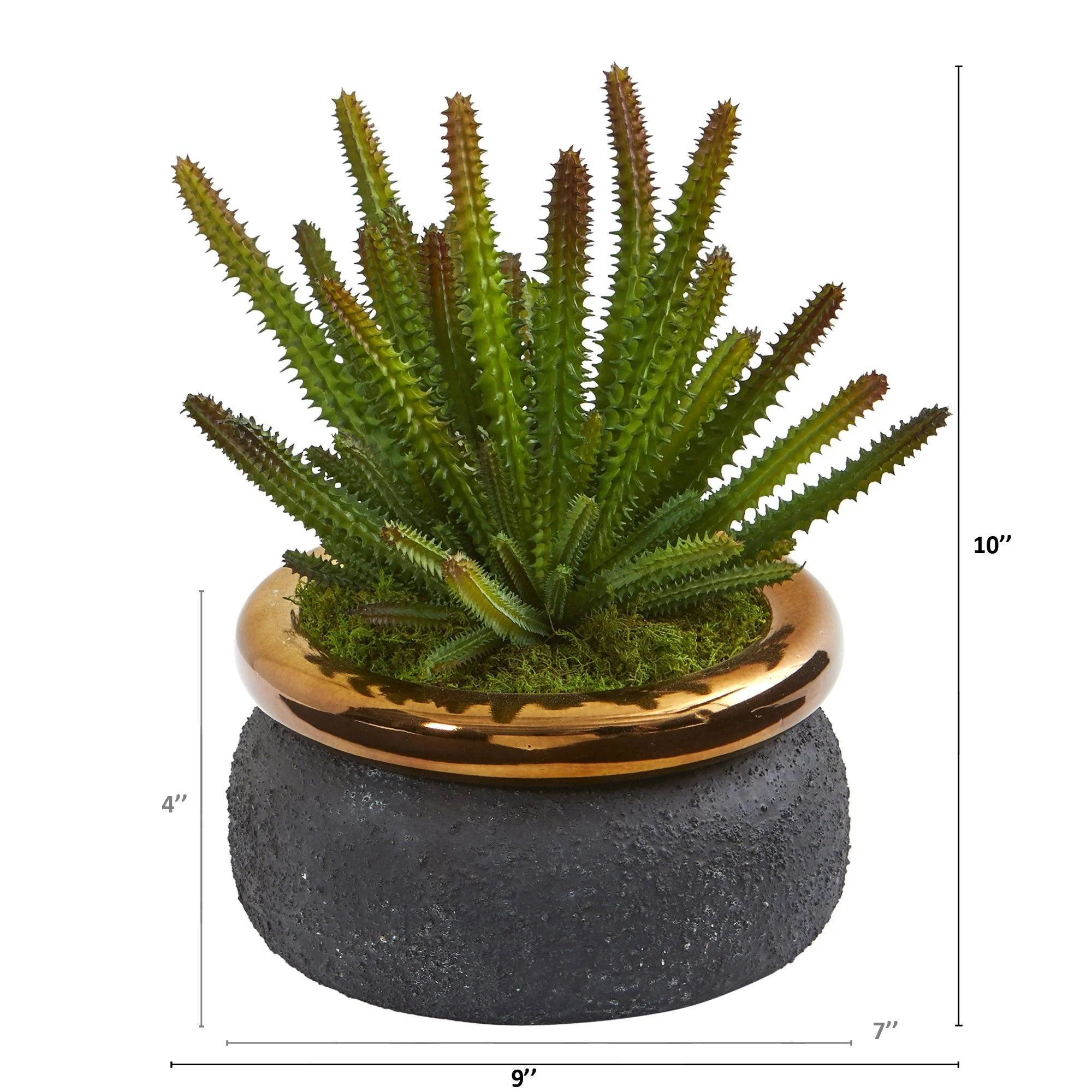 10” Cactus Artificial Plant in Black Planter with Bronze Rim - Image 2