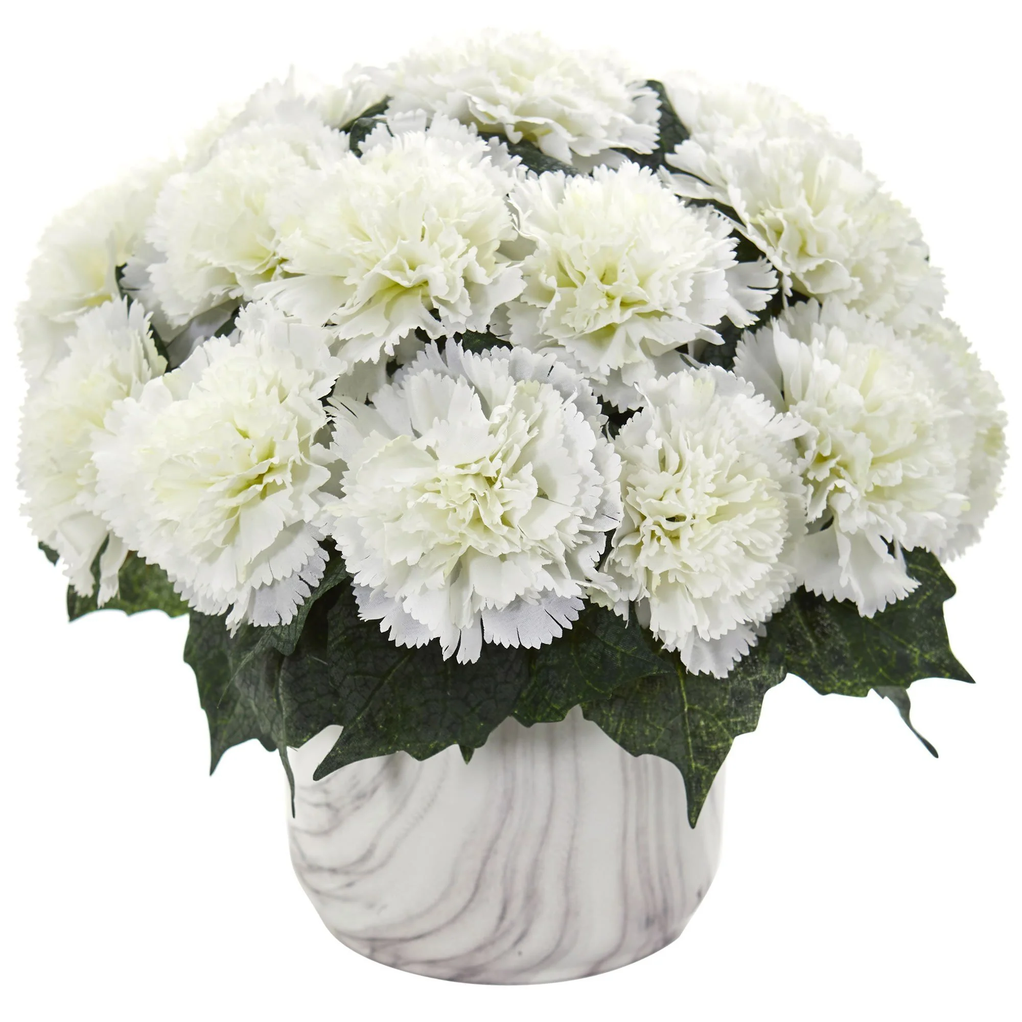 Carnation Artificial Arrangement in Marble Finished Vase - Image 2