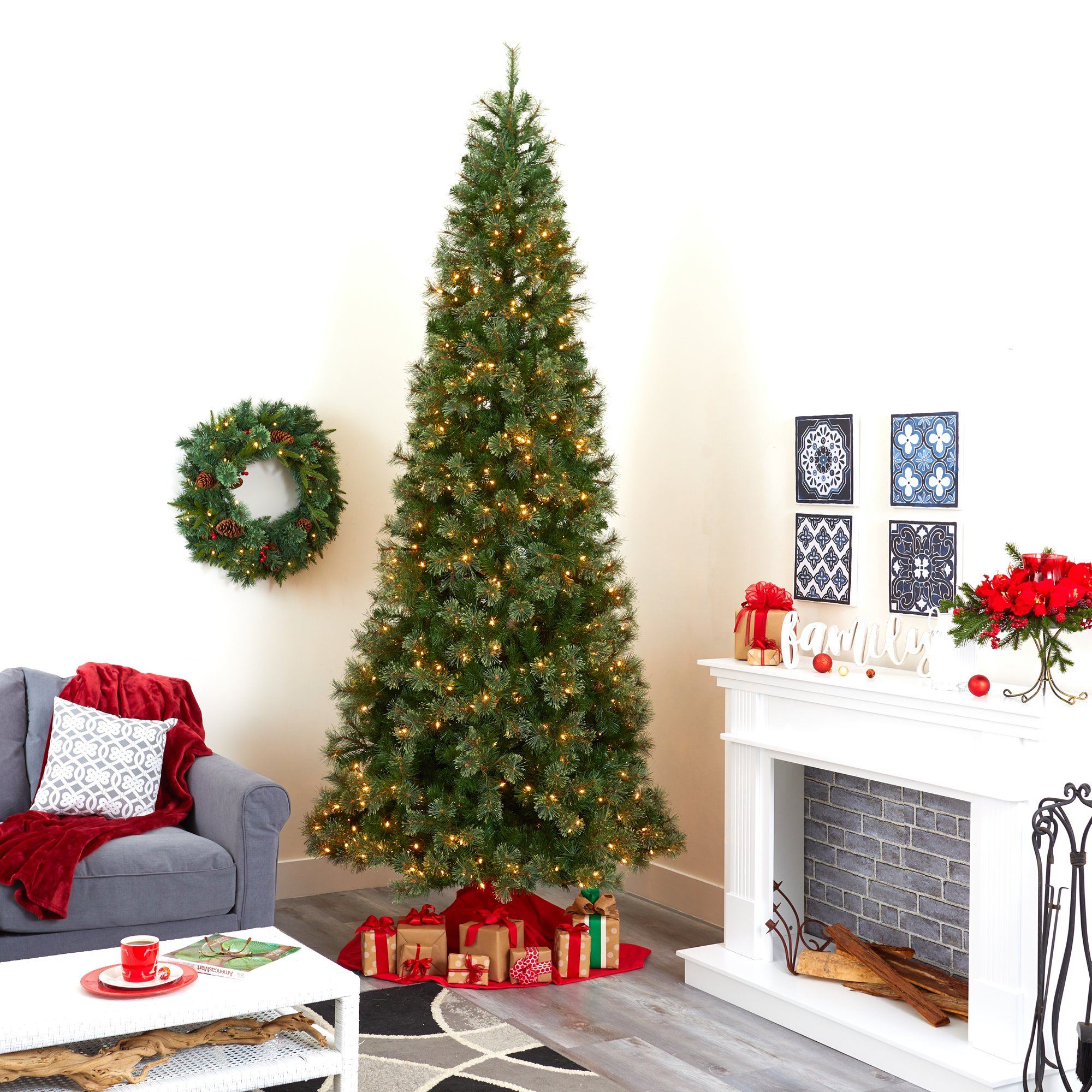 10' Cashmere Slim Artificial Christmas Tree with 750 Warm White Lights and 1908 Bendable Branches - Image 7