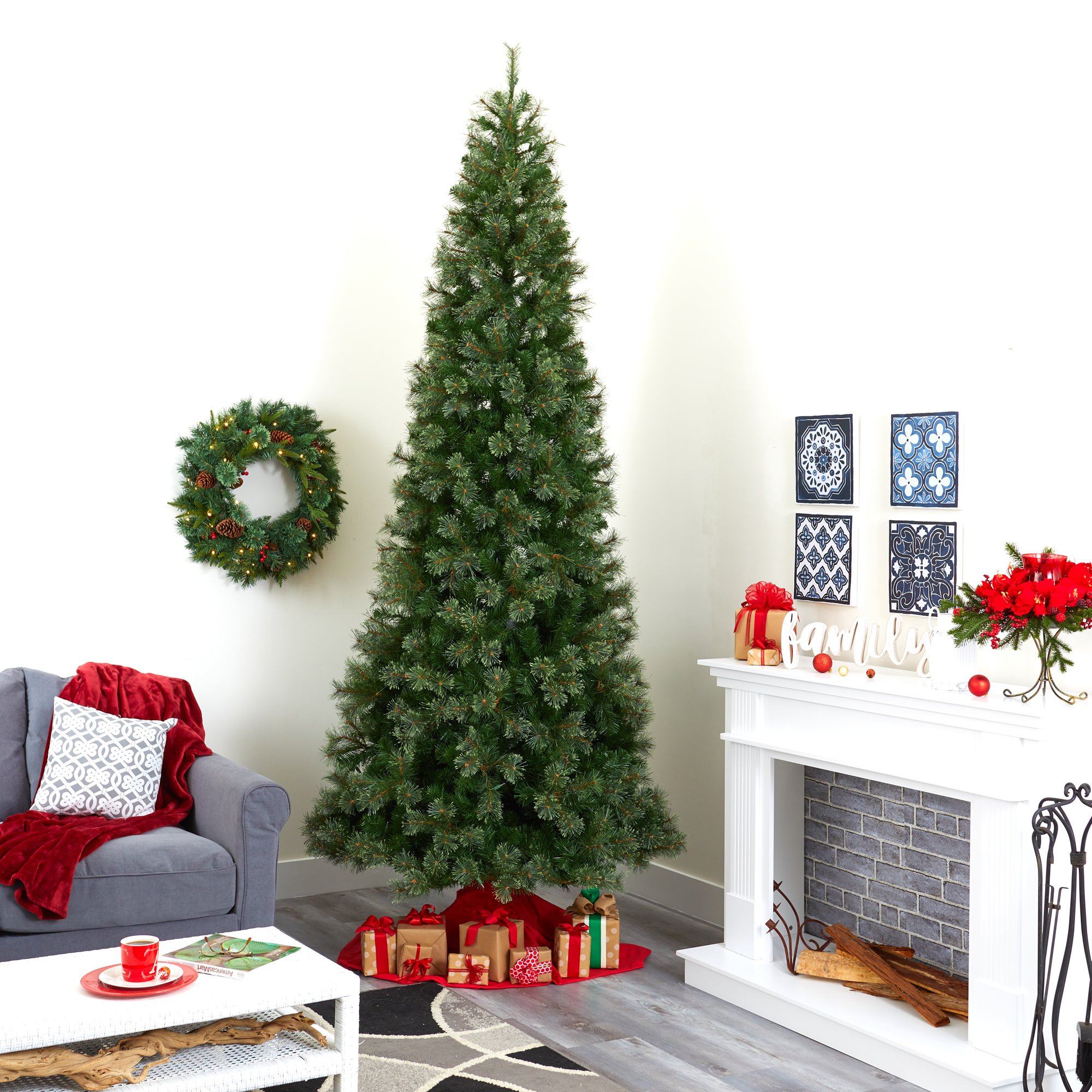 10' Cashmere Slim Artificial Christmas Tree with 750 Warm White Lights and 1908 Bendable Branches - Image 8