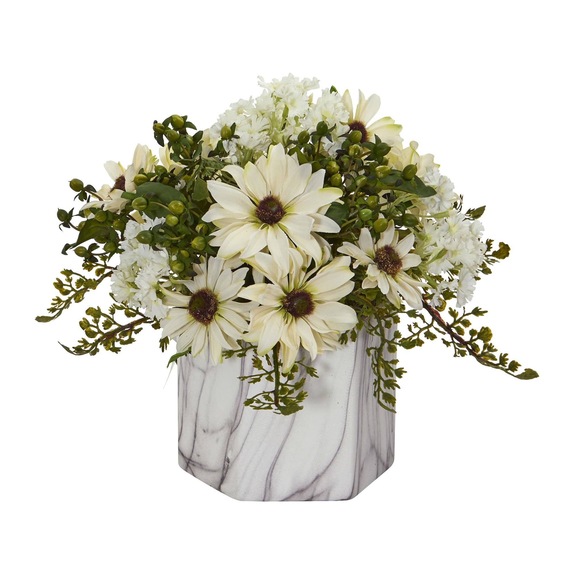 Daisy Artificial Arrangement in Marble Finished Vase - Image 2