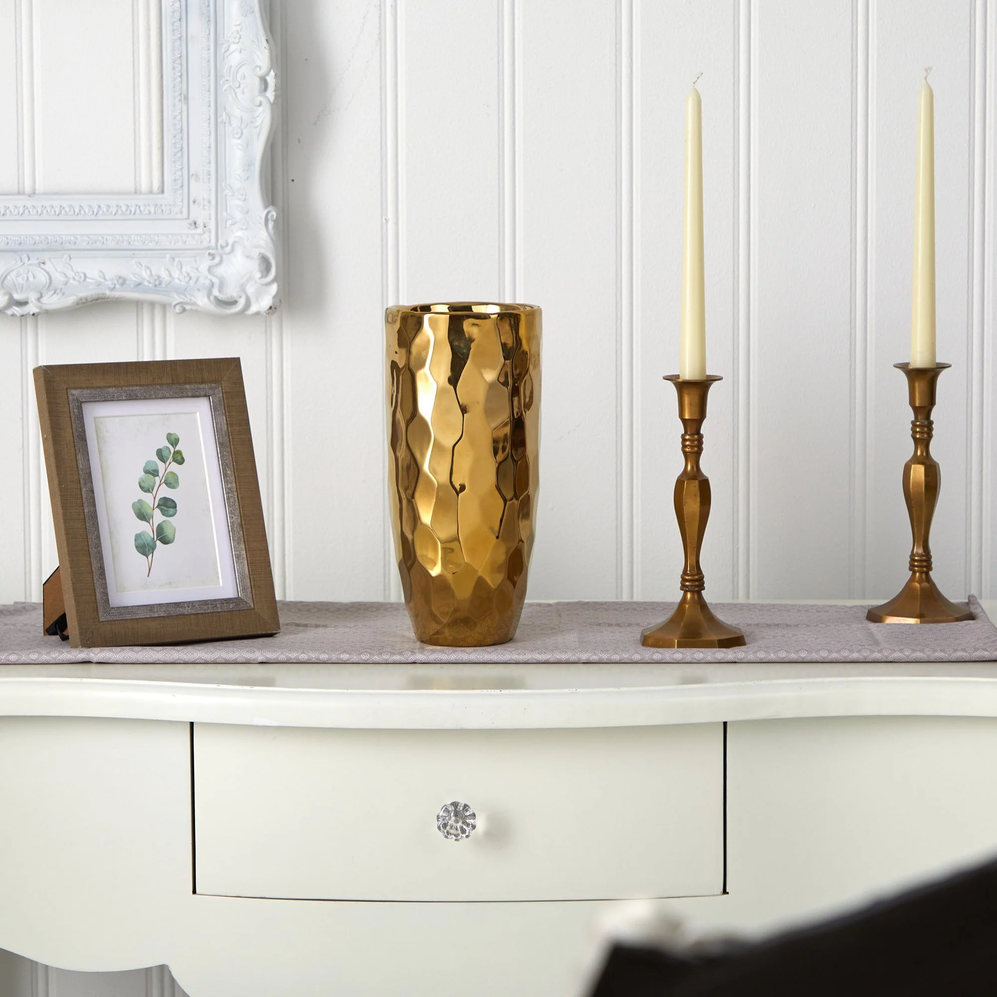 10” Designer Gold Cylinder Vase - Image 3