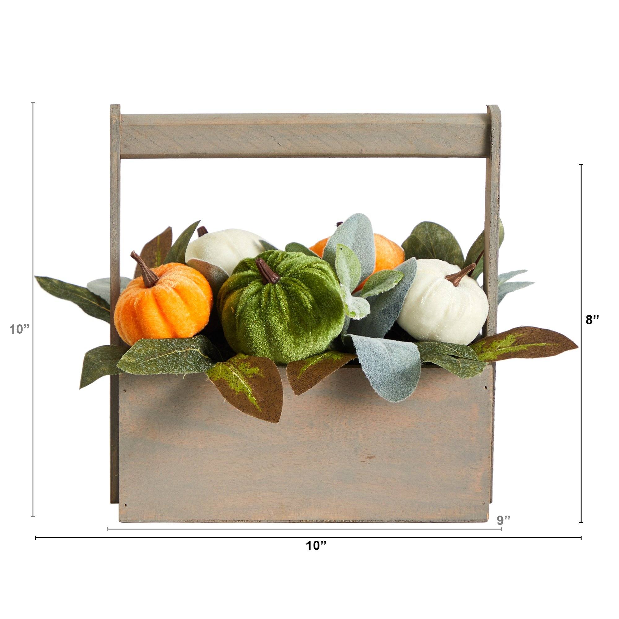 10” Fall Pumpkin Artificial Autumn Arrangement in Wood Basket - Image 4