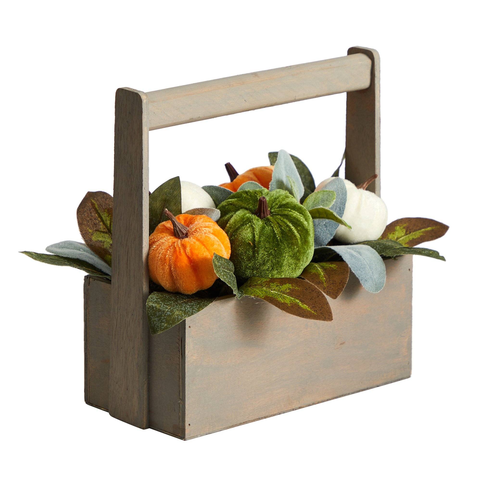 10” Fall Pumpkin Artificial Autumn Arrangement in Wood Basket - Image 5