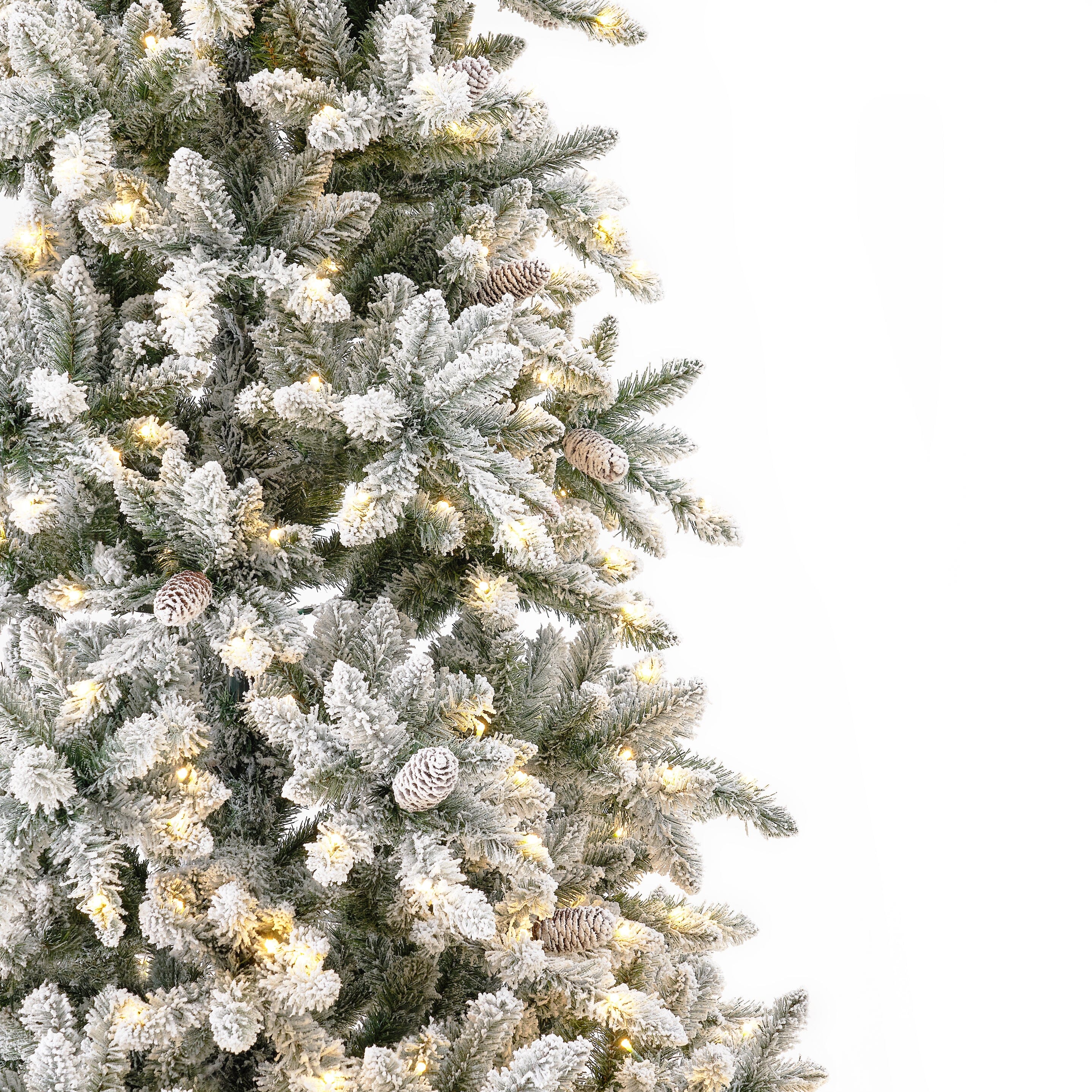 10’ Flocked Livingston Fir Artificial Christmas Tree with Pine Cones, 750 Clear Warm LED Lights and 2424 Bendable Branches - Image 3
