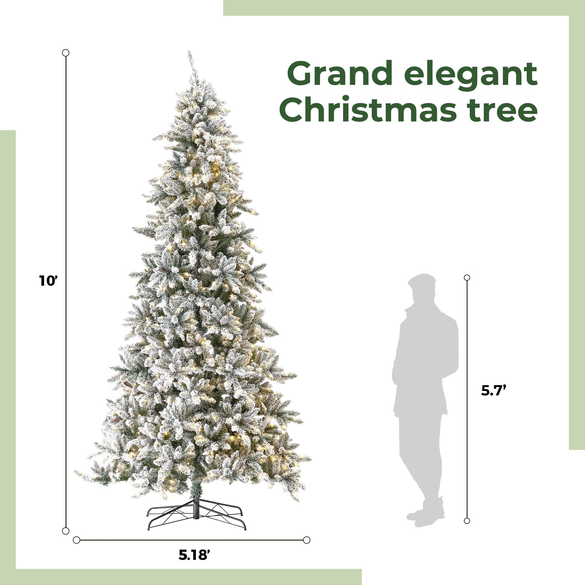 10’ Flocked Livingston Fir Artificial Christmas Tree with Pine Cones, 750 Clear Warm LED Lights and 2424 Bendable Branches - Image 8