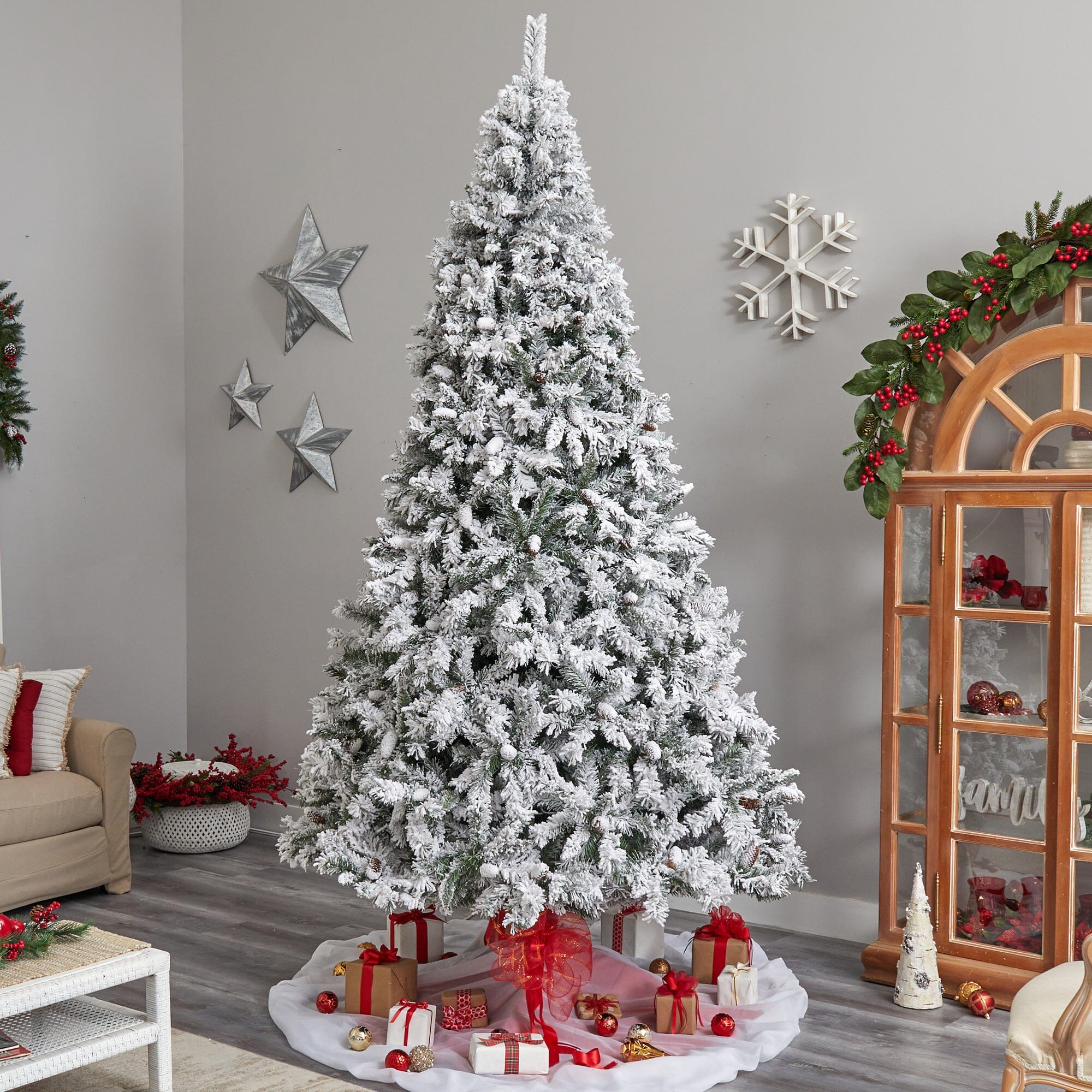 10' Flocked West Virginia Fir Artificial Christmas Tree with 1680 Bendable Branches - Image 2
