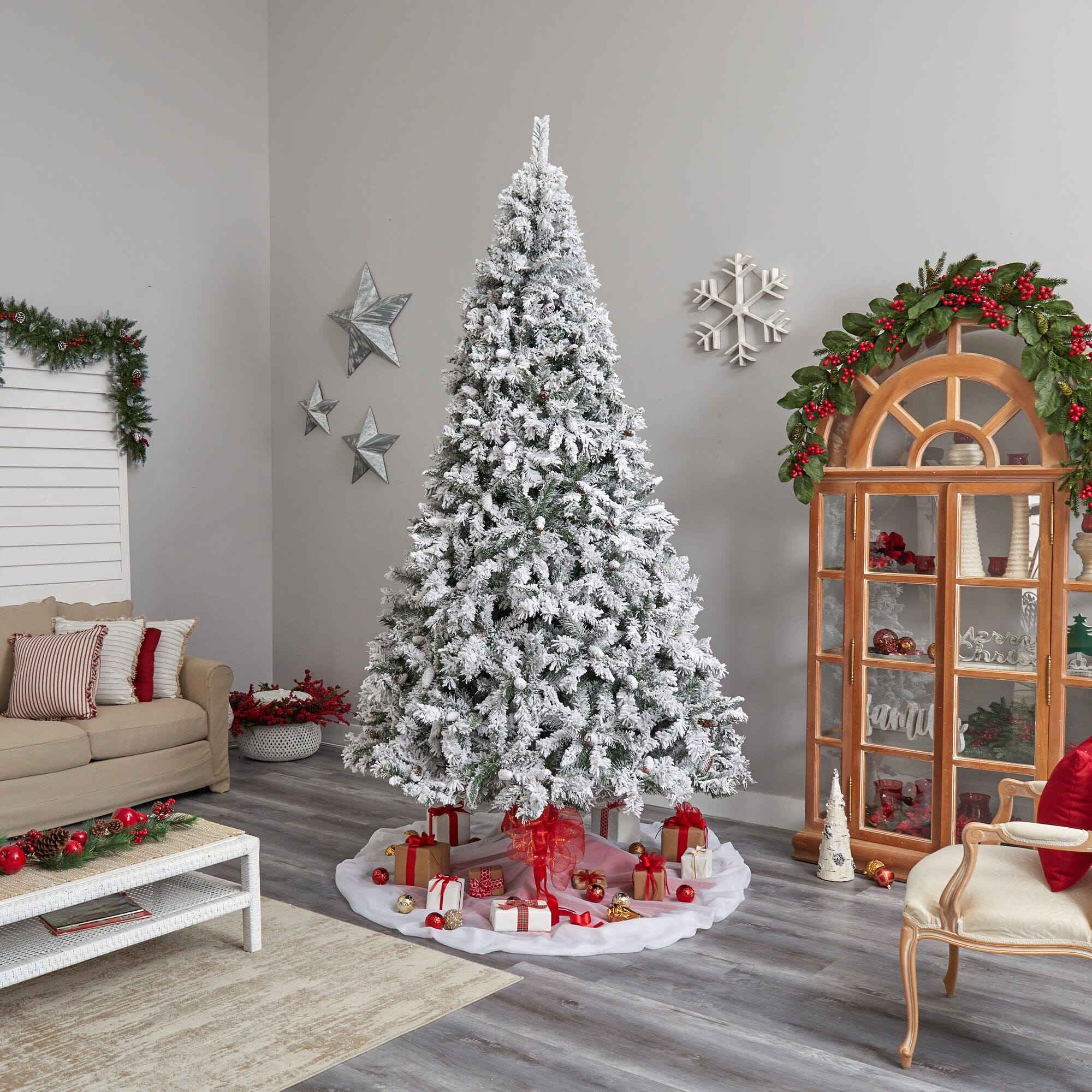 10' Flocked West Virginia Fir Artificial Christmas Tree with 1680 Bendable Branches - Image 5