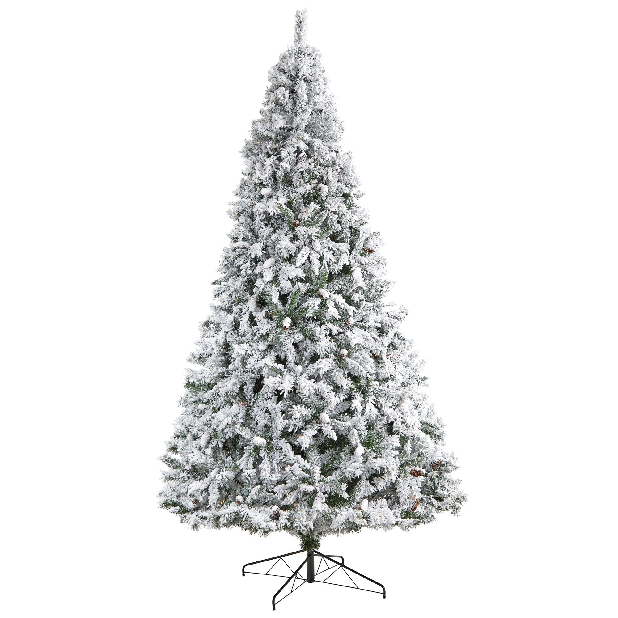 10' Flocked White River Mountain Pine Christmas Tree with Pinecones and 800 Clear LED Lights - Image 3