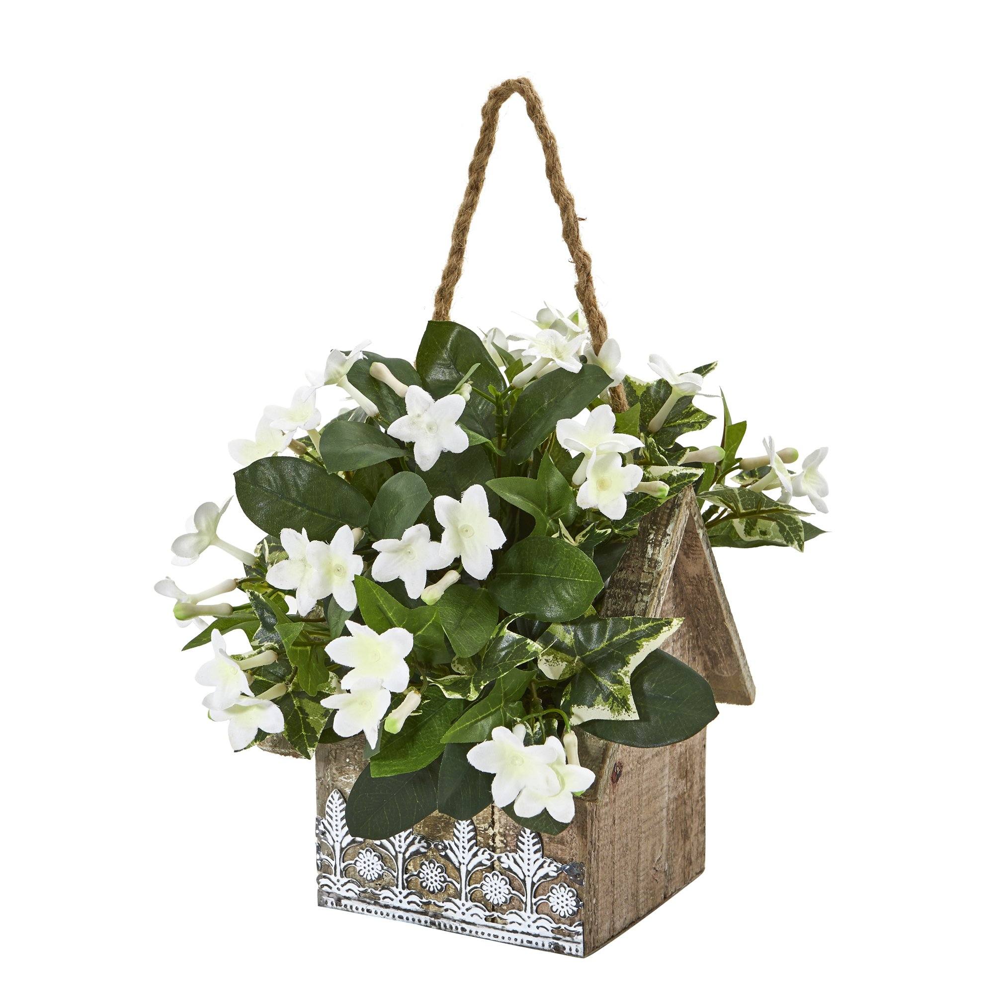 10” Mix Stephanotis and Ivy Artificial Plant in Hanging Floral Design House Planter - Image 3