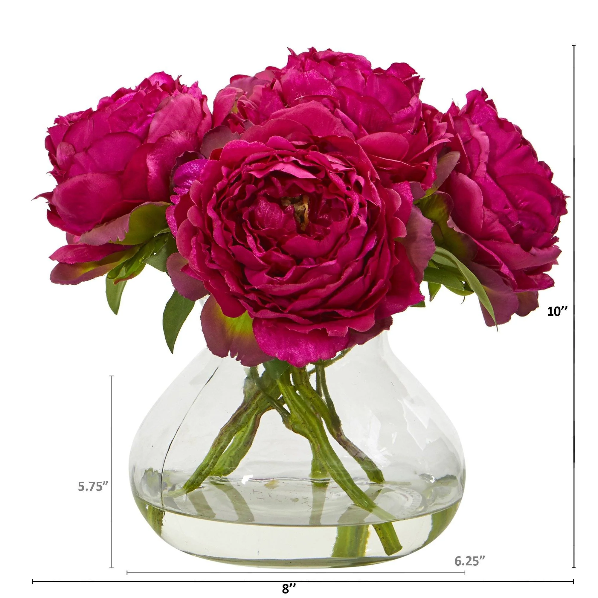 10” Peony Artificial Arrangement in Clear Glass Vase - Image 4