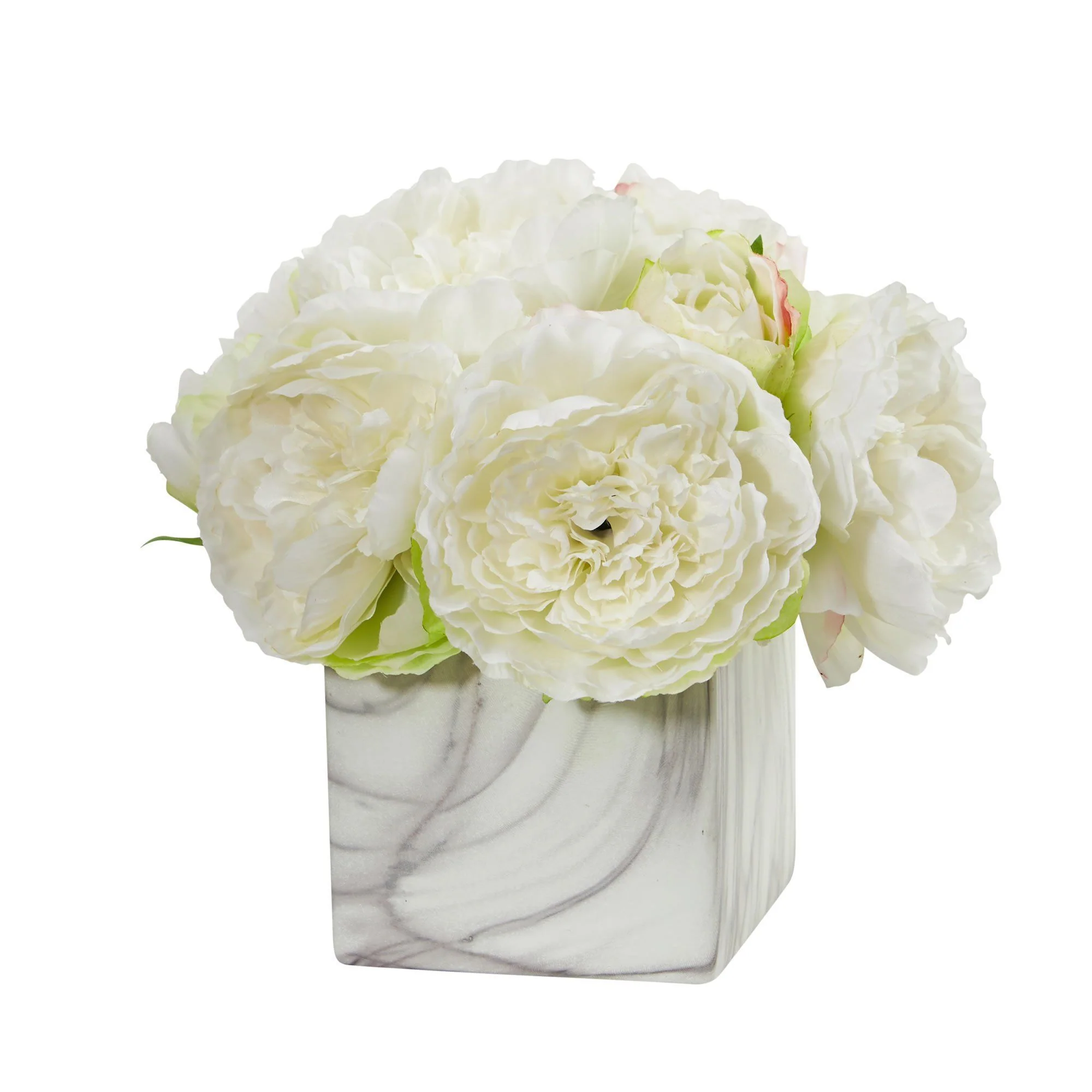 Peony Artificial Arrangement in Marble Finished Vase - Image 2