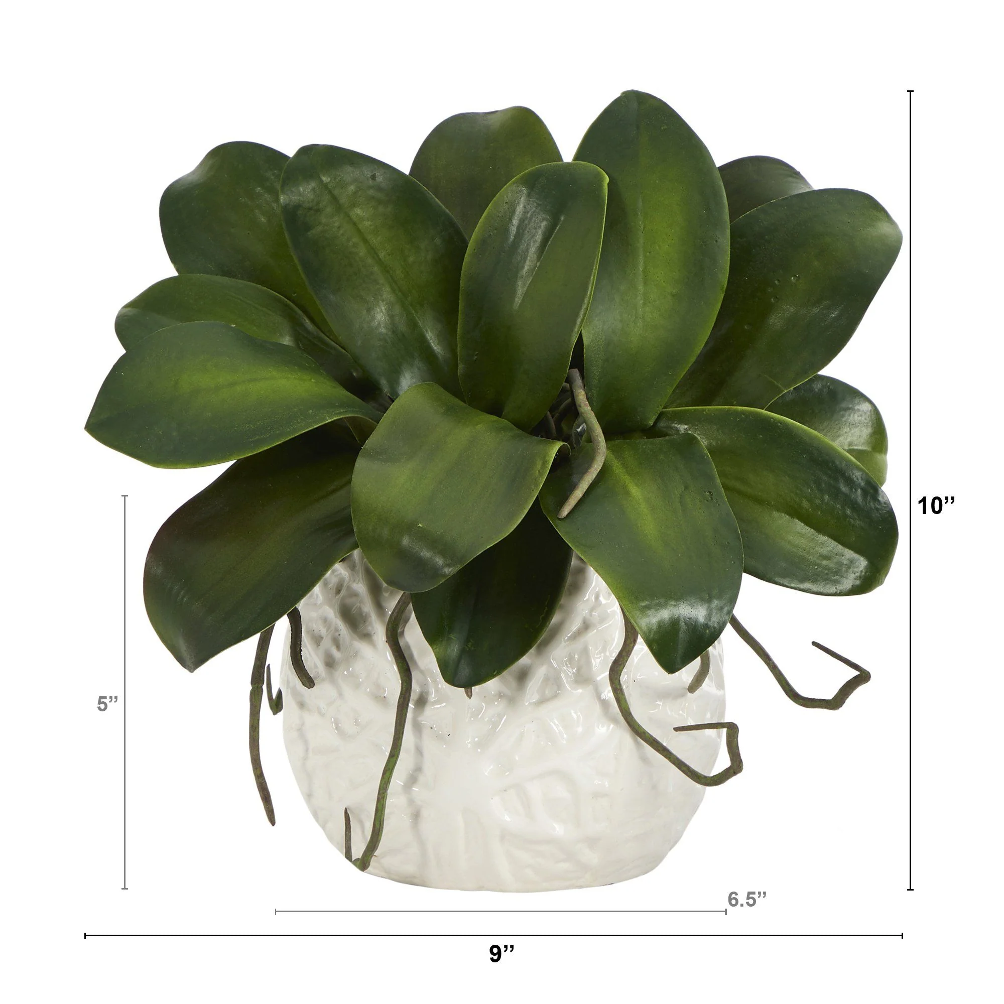 10” Phalaenopsis Orchid Leaf Artificial Plant in White Planter - Image 2