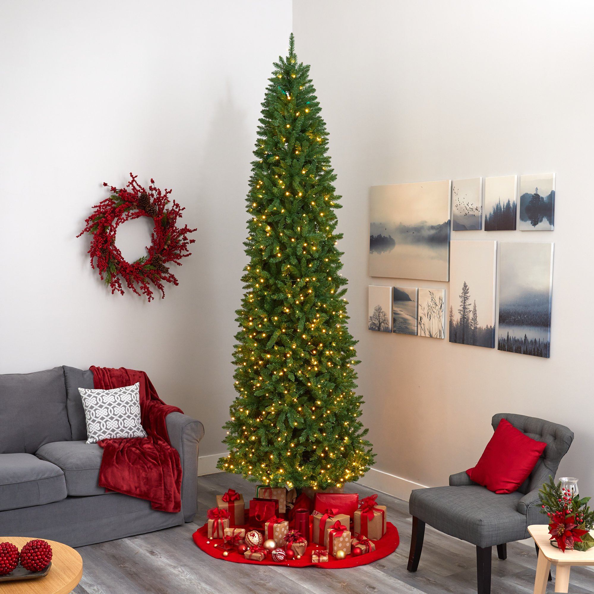 10’ Slim Green Mountain Pine Artificial Christmas Tree with 800 Clear LED Lights - Image 5