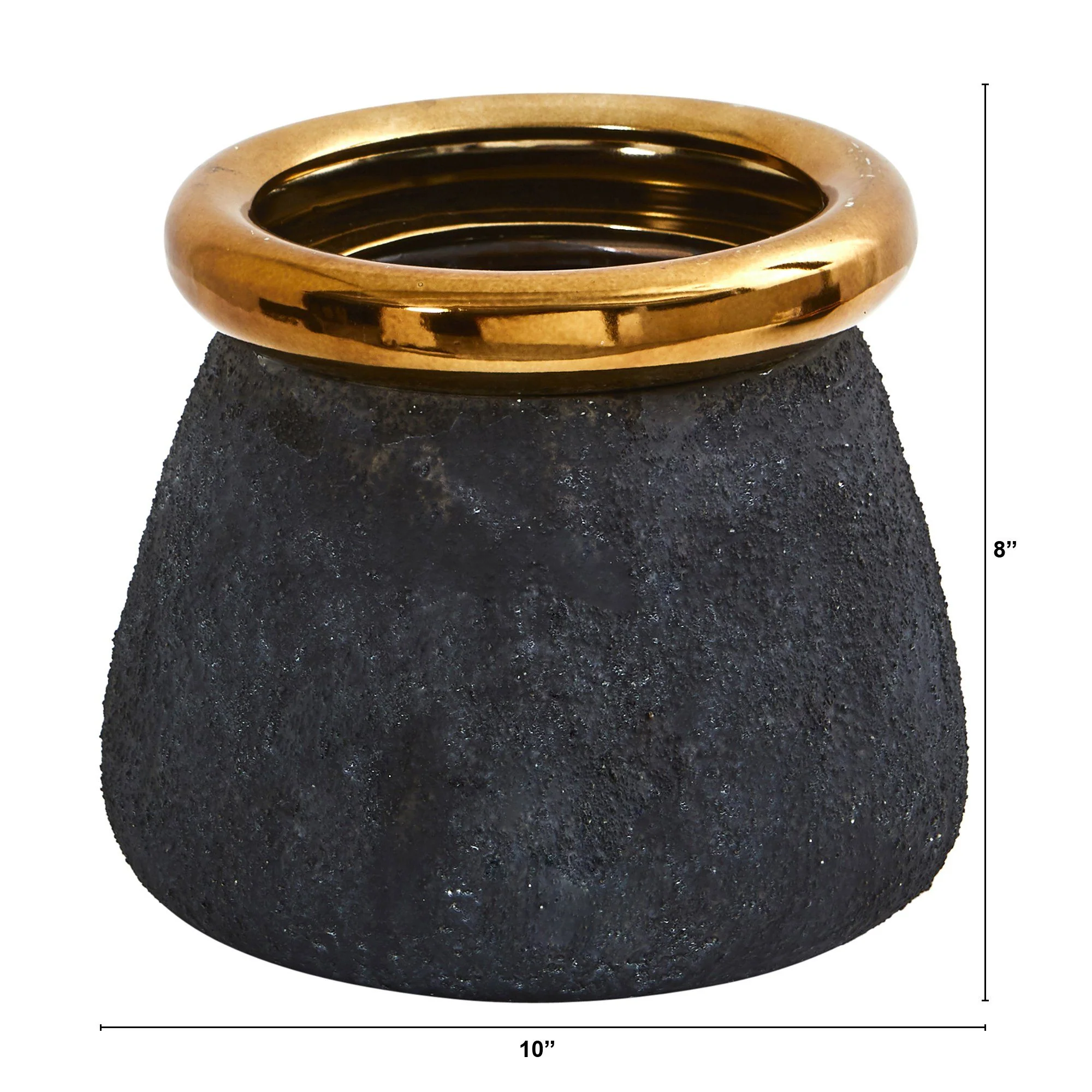 10” Stone Planter with Bronze Rim - Image 2