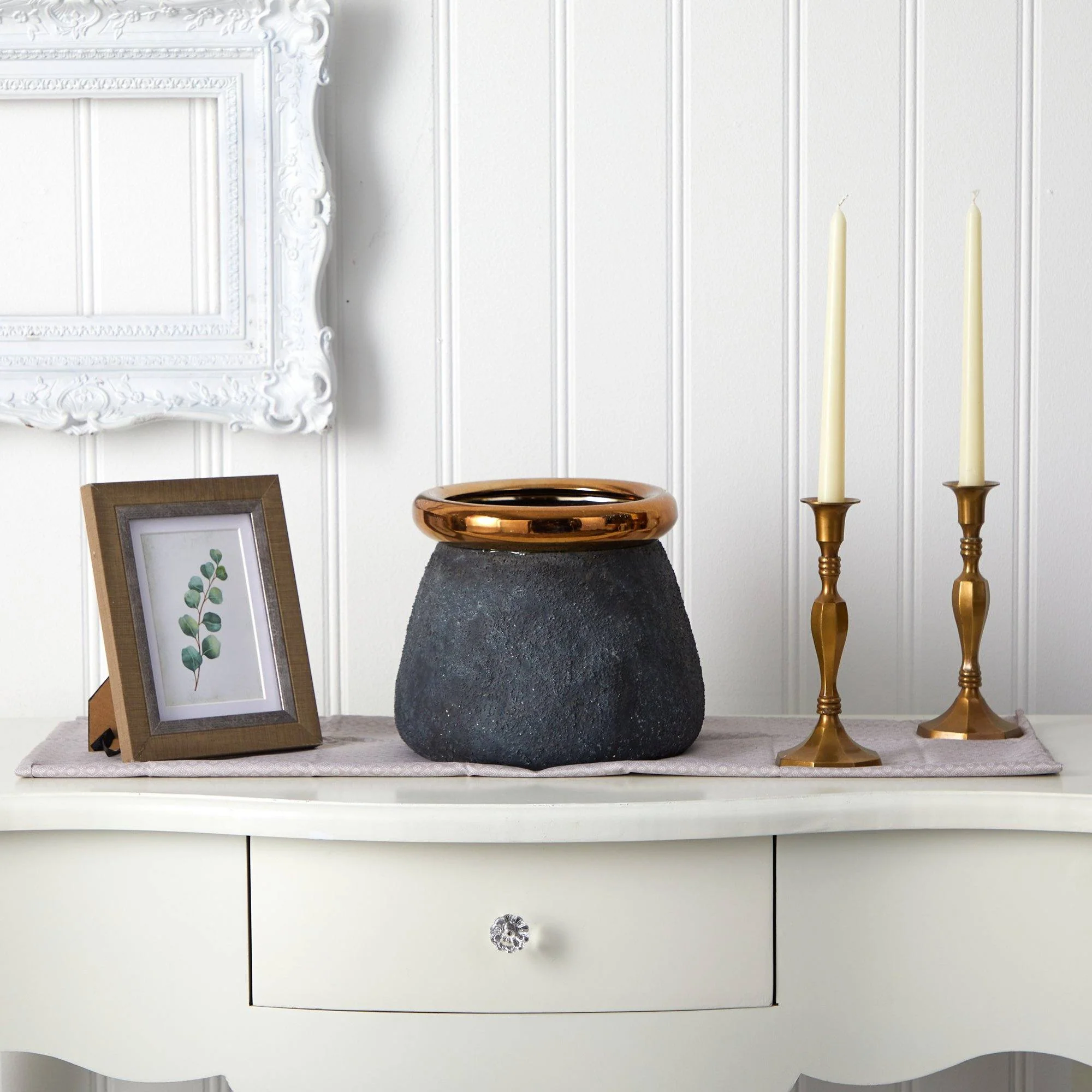 10” Stone Planter with Bronze Rim - Image 3