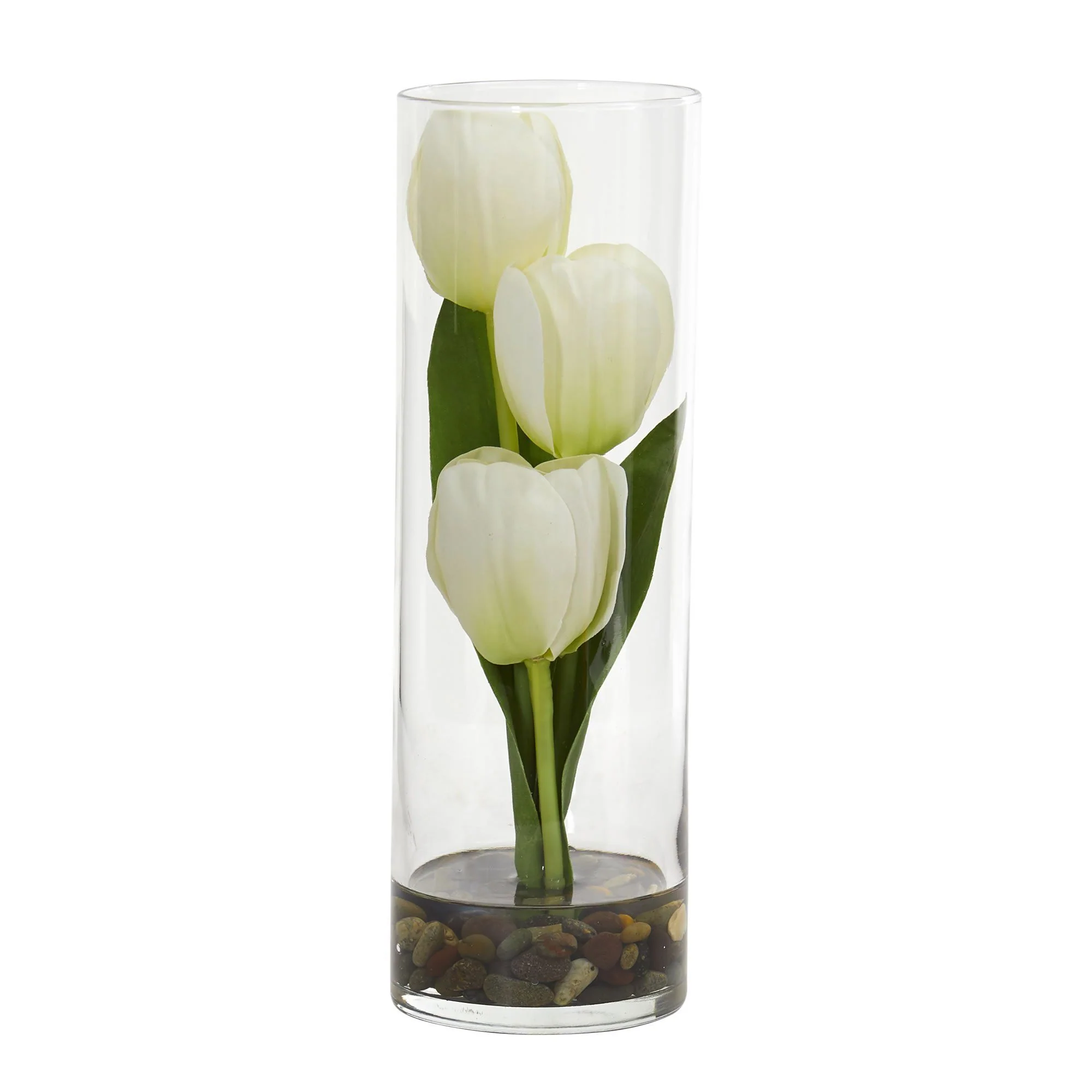 10” Tulips Artificial Arrangement in Cylinder Vase - Image 2
