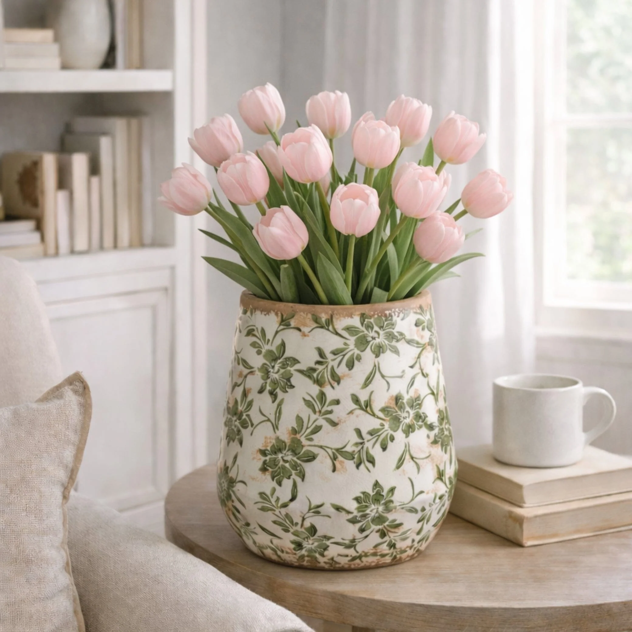 12” Tuscan Ceramic Green Scroll Planter