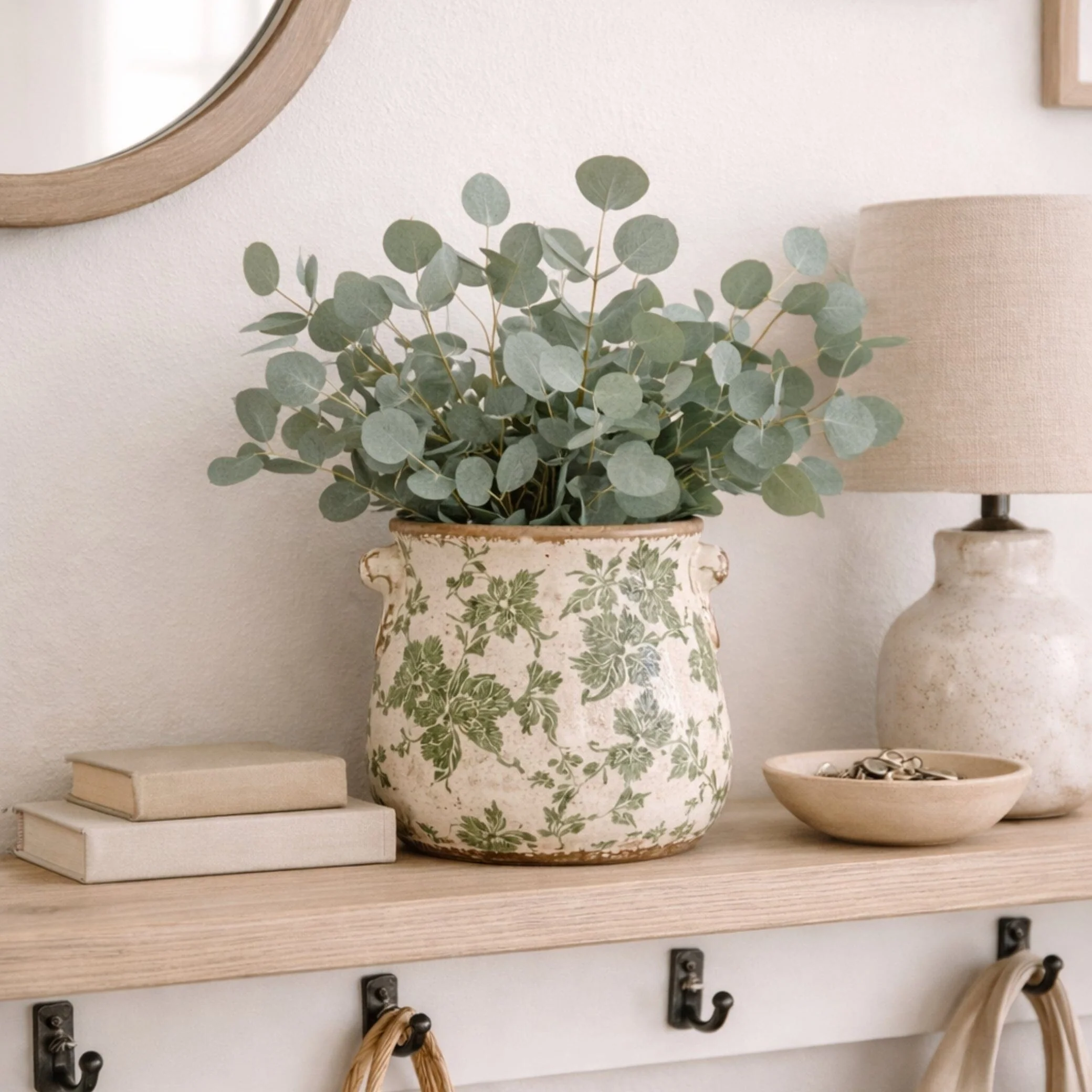 10” Tuscan Ceramic Green Scroll Planter w/ Handles - Image 2