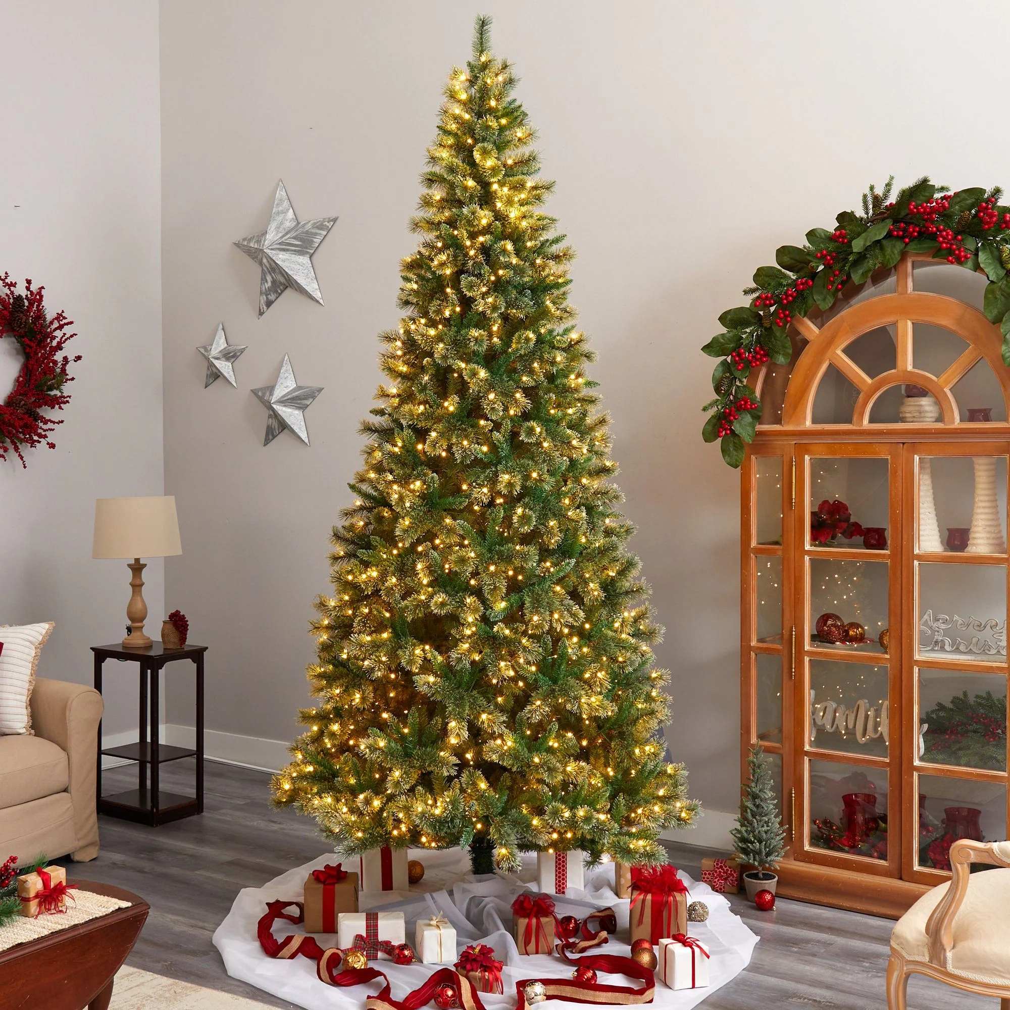 10’ Wisconsin Slim Snow Tip Pine Artificial Christmas Tree with 1050 Clear LED Lights - Image 7
