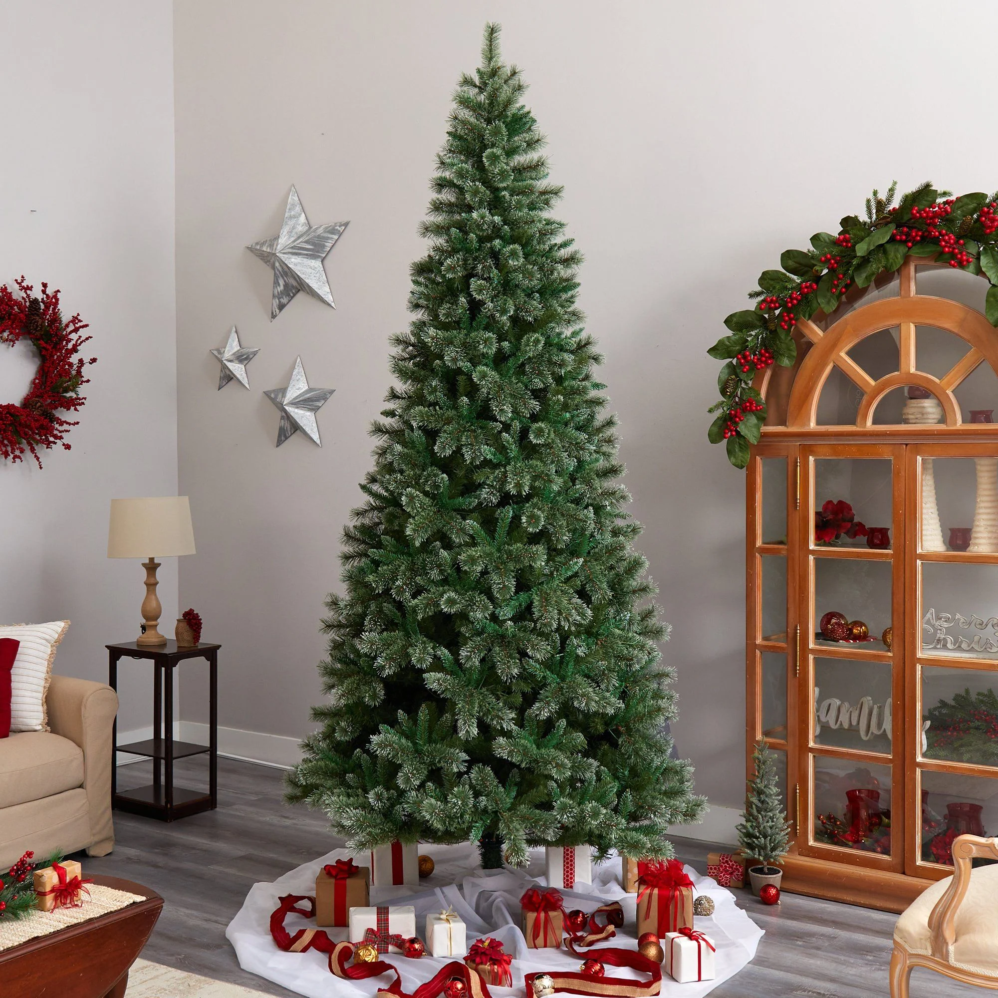 10’ Wisconsin Slim Snow Tip Pine Artificial Christmas Tree with 1050 Clear LED Lights - Image 8