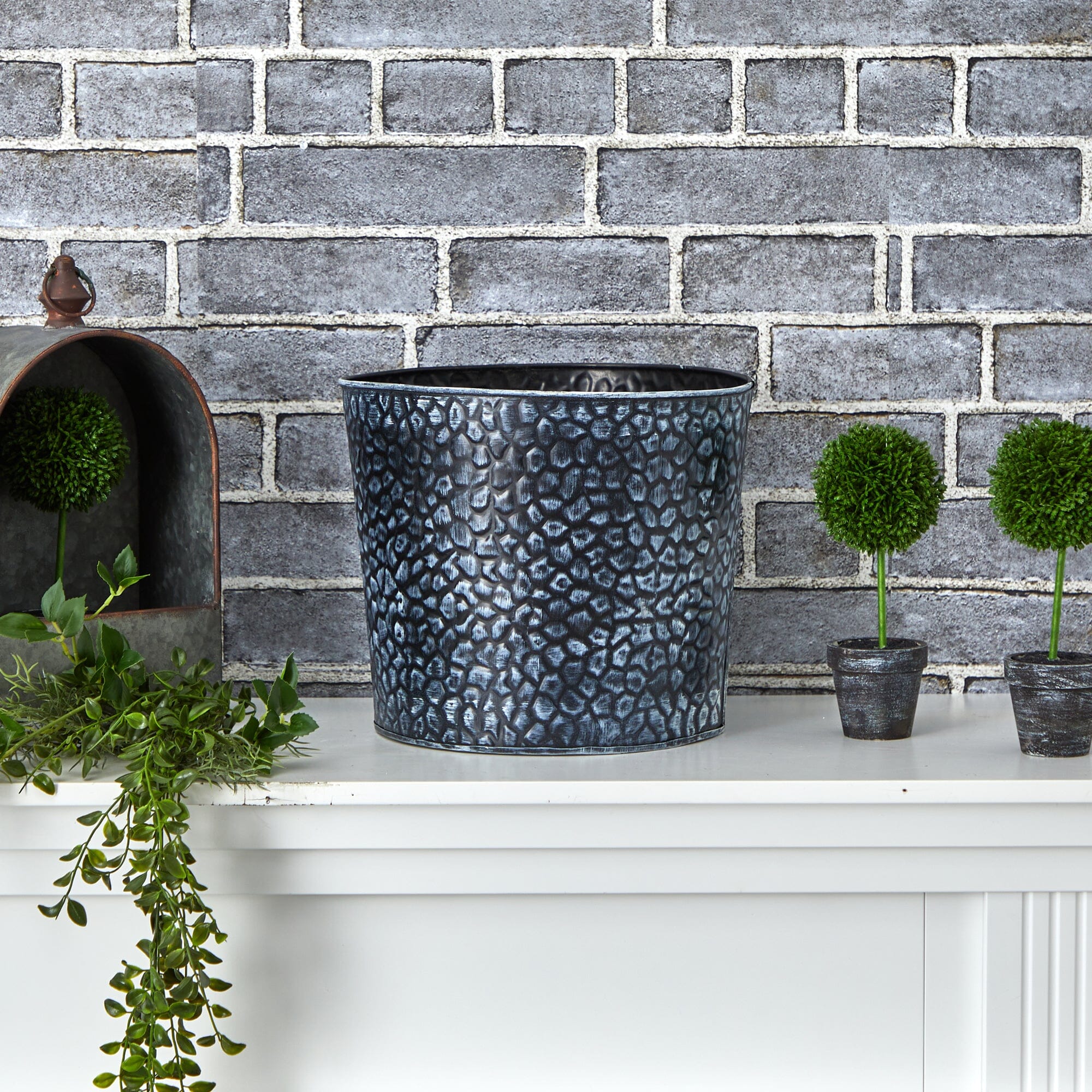 11.5” Embossed Tin Bucket with Pebble Pattern - Image 2