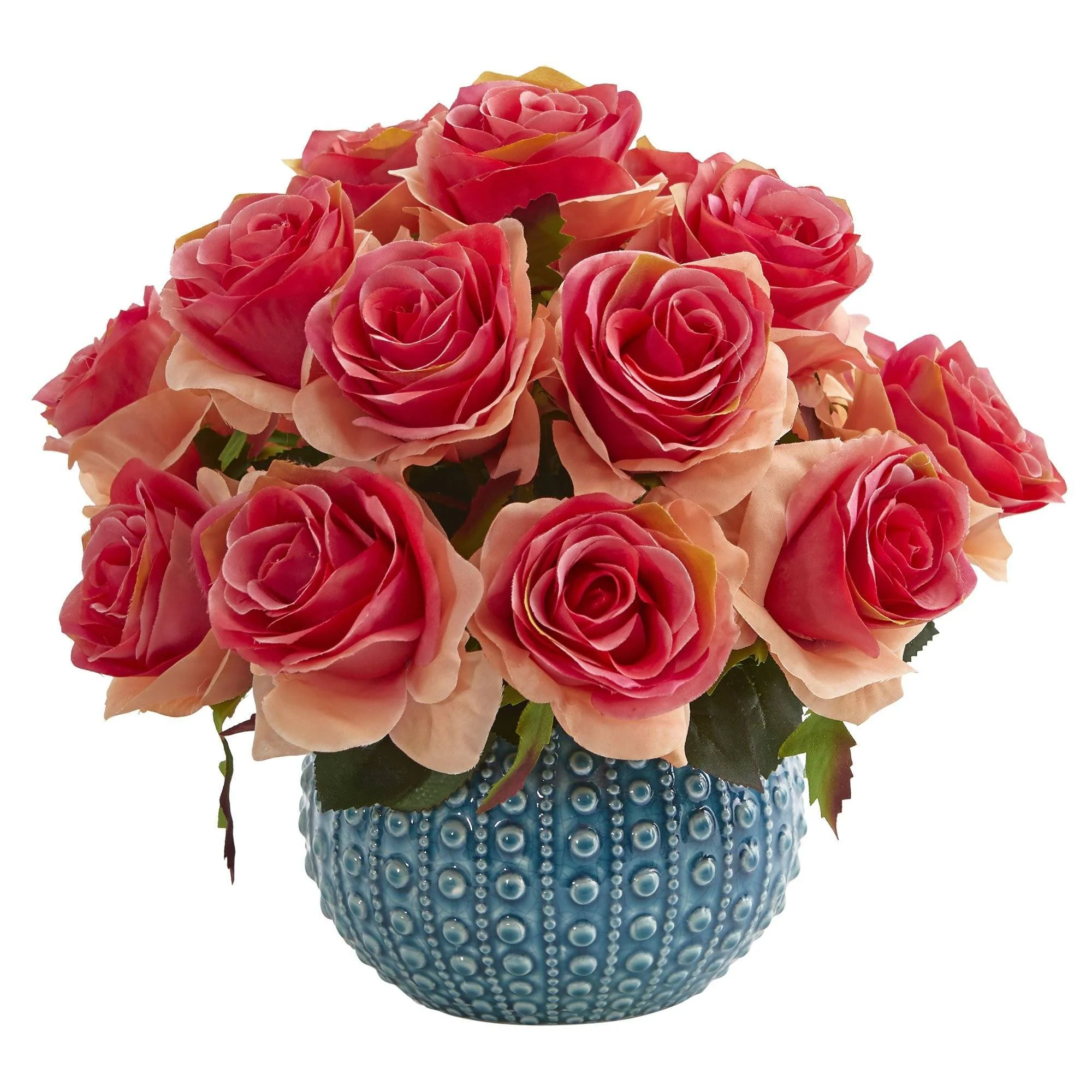 11.5’’ Rose Artificial Arrangement in Blue Ceramic Vase - Image 2