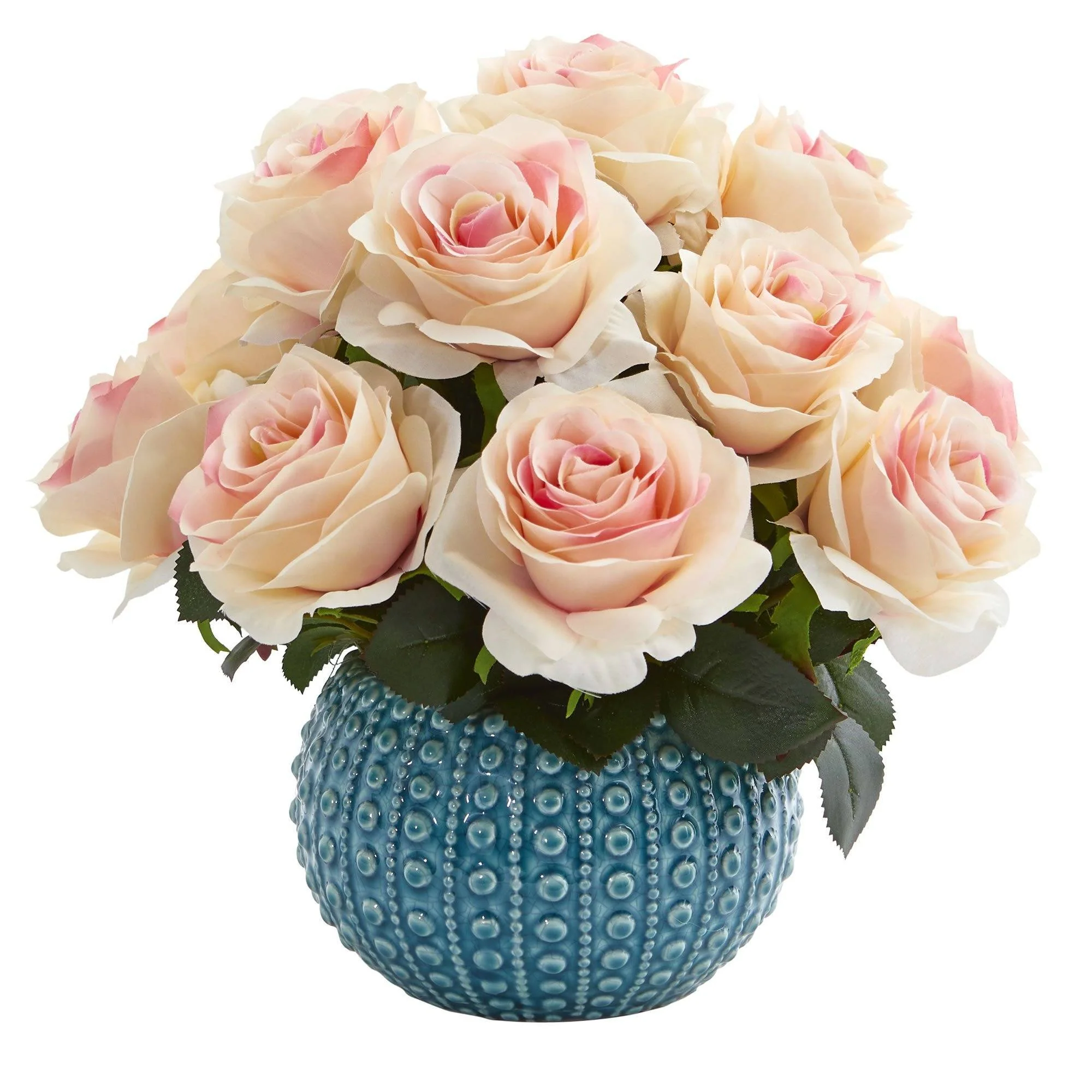 11.5’’ Rose Artificial Arrangement in Blue Ceramic Vase - Image 3