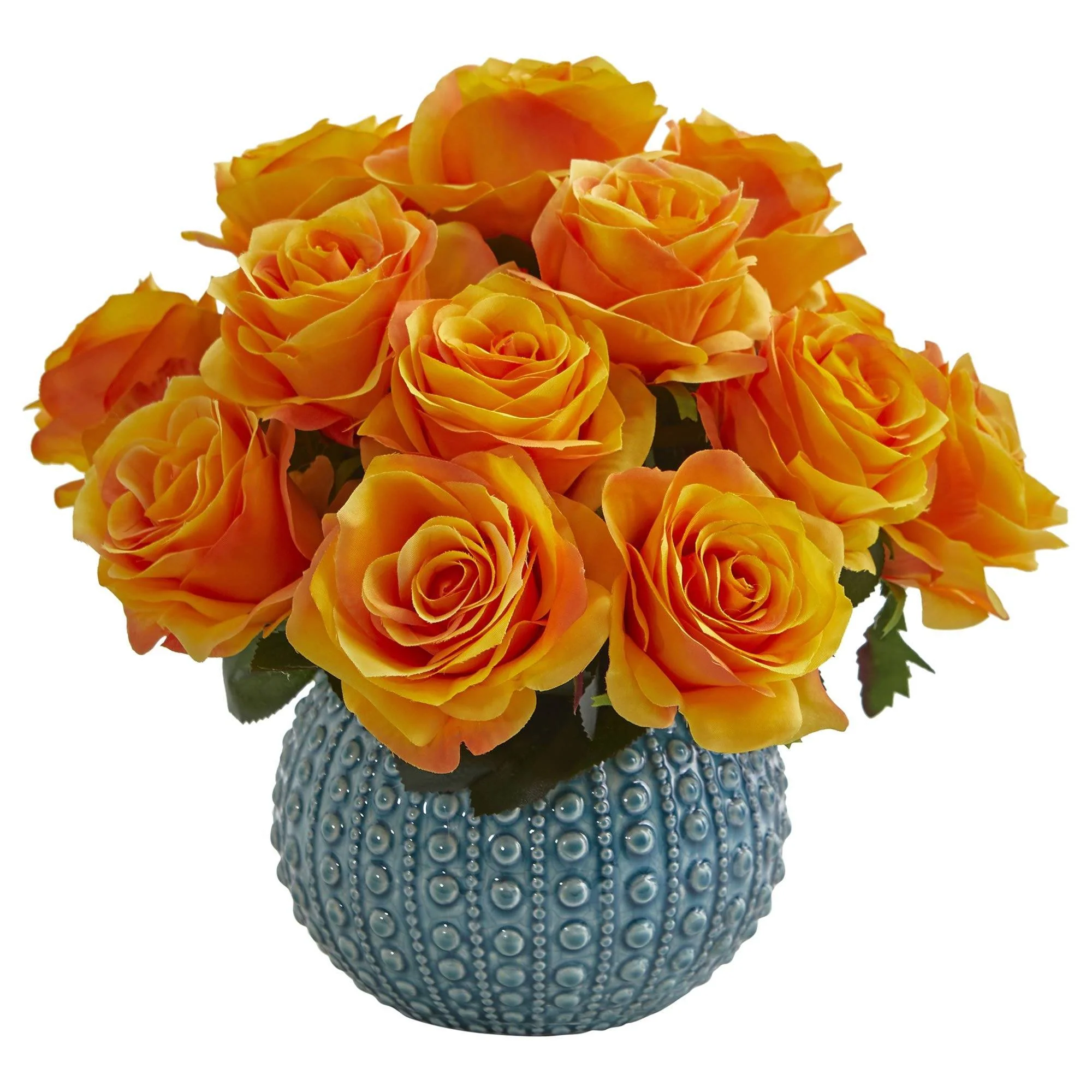 11.5’’ Rose Artificial Arrangement in Blue Ceramic Vase - Image 4