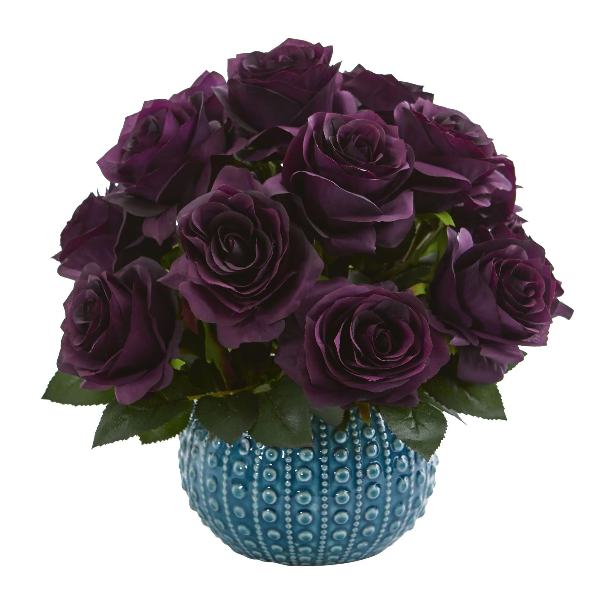 11.5’’ Rose Artificial Arrangement in Blue Ceramic Vase - Image 5