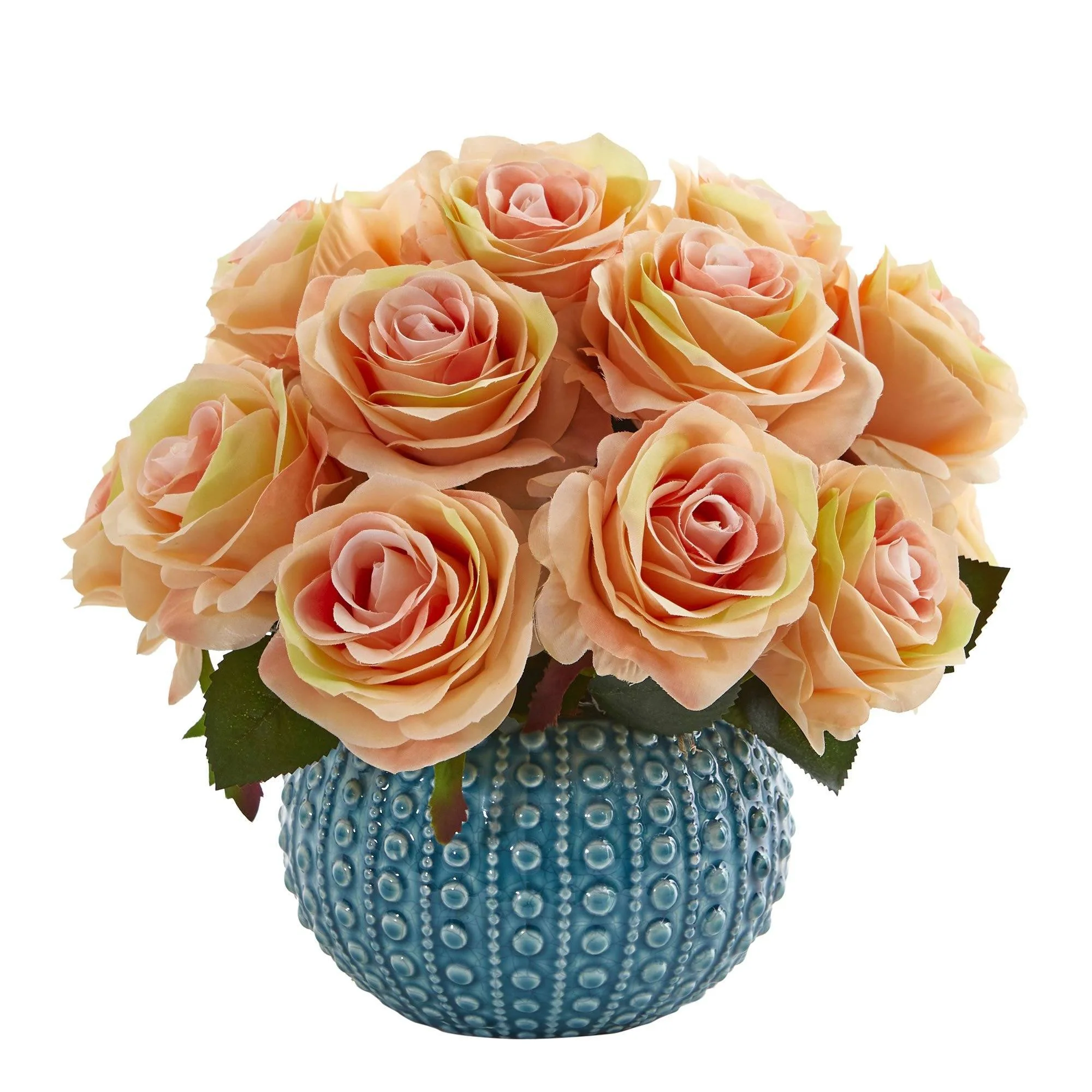 11.5’’ Rose Artificial Arrangement in Blue Ceramic Vase - Image 6
