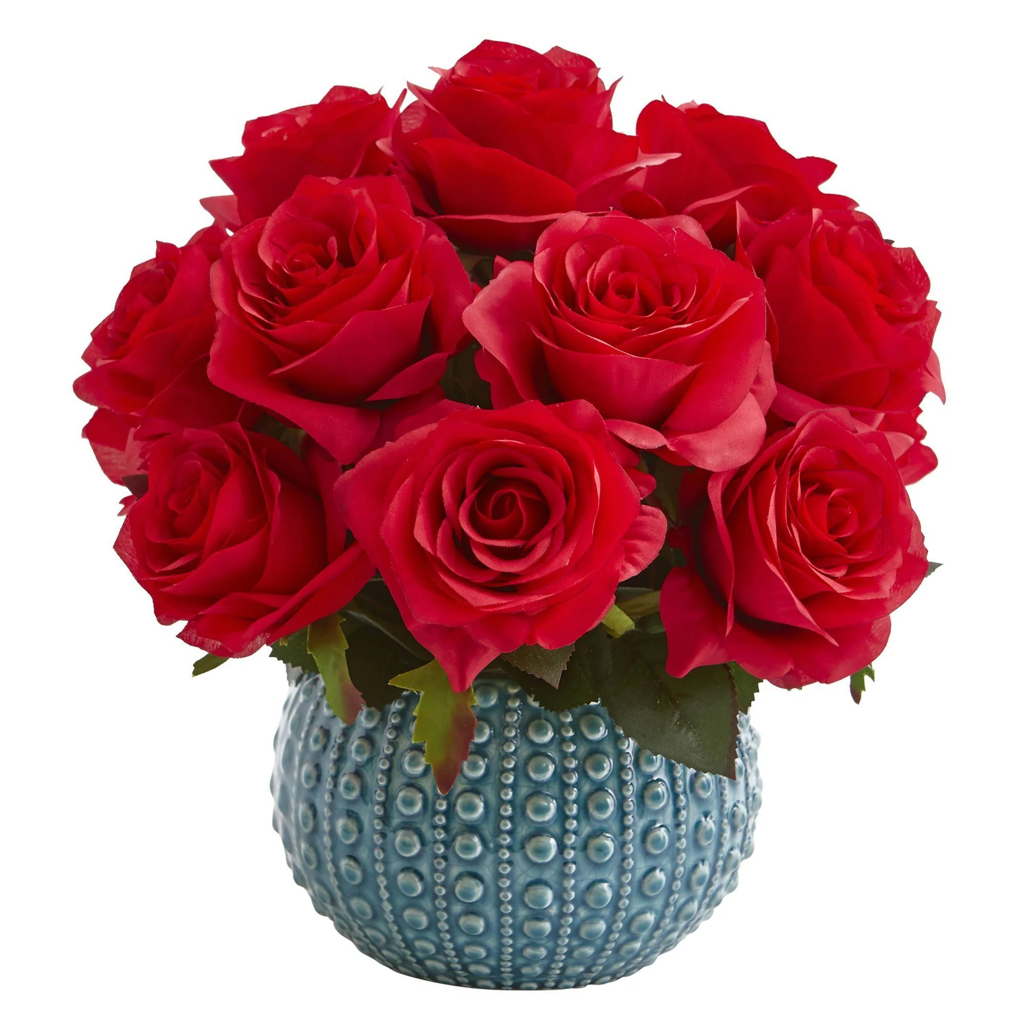 11.5’’ Rose Artificial Arrangement in Blue Ceramic Vase - Image 7
