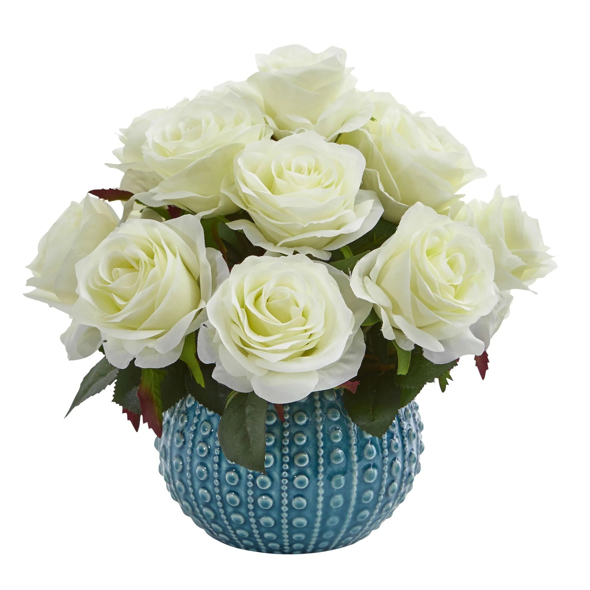11.5’’ Rose Artificial Arrangement in Blue Ceramic Vase - Image 8