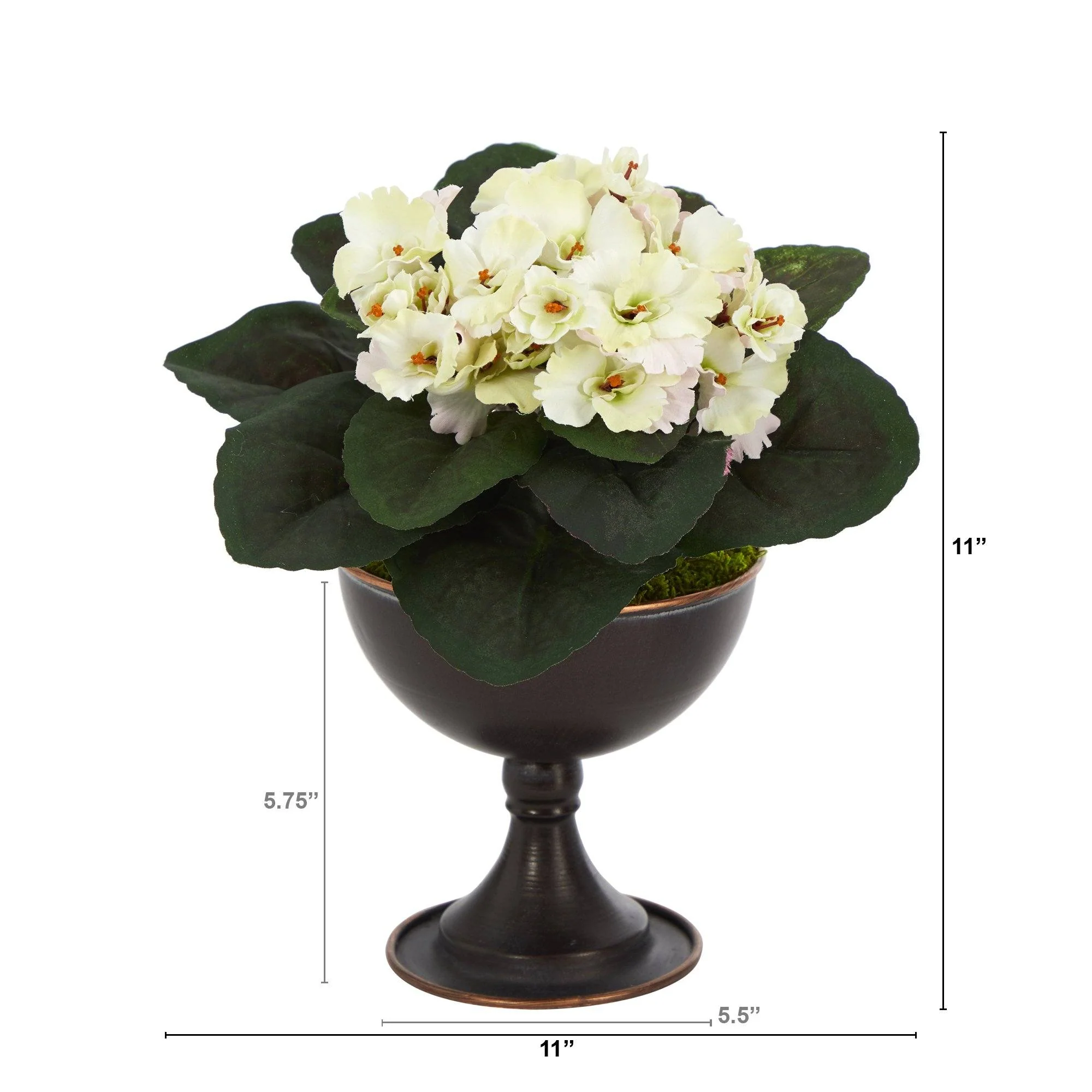 11” African Violet Artificial Plant in Metal Chalice - Image 2