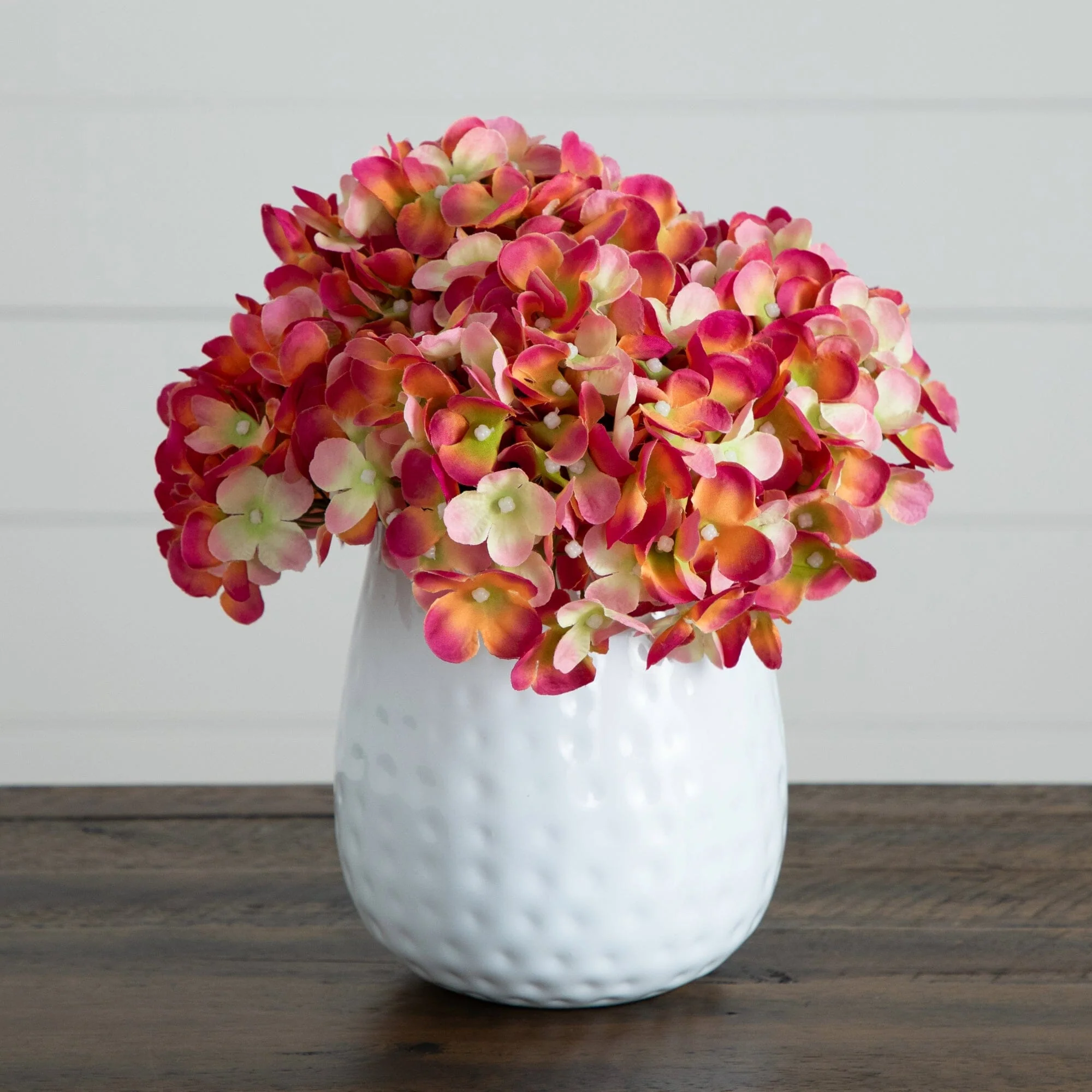 11” Artificial Hydrangea Arrangement in White Metal Vase - Image 5