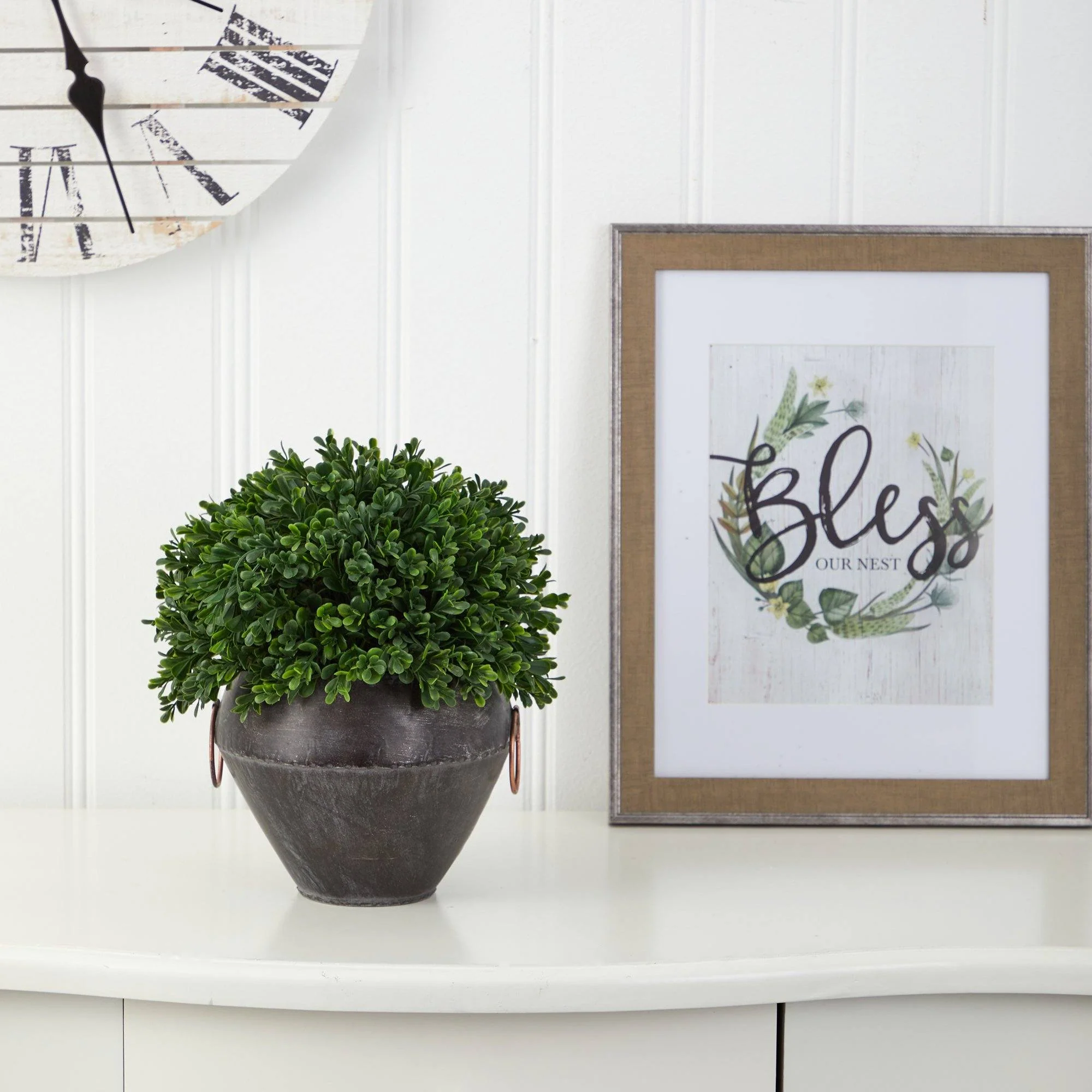 11” Boxwood Topiary Artificial Plant in Metal Bowl  (Indoor/Outdoor) - Image 2