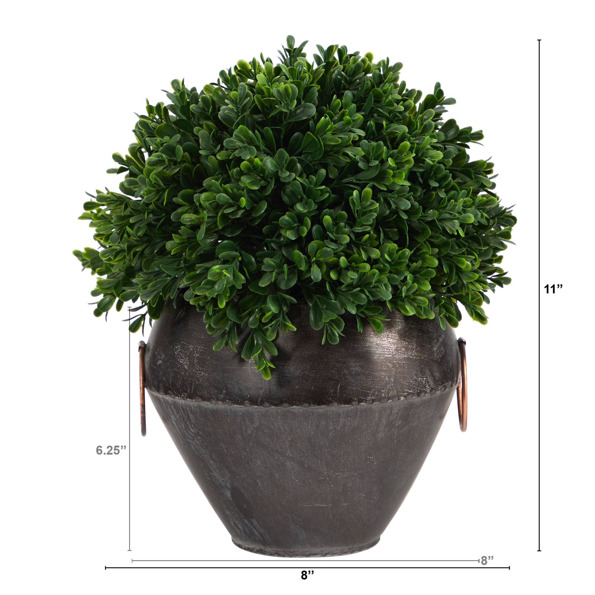 11” Boxwood Topiary Artificial Plant in Metal Bowl  (Indoor/Outdoor) - Image 3