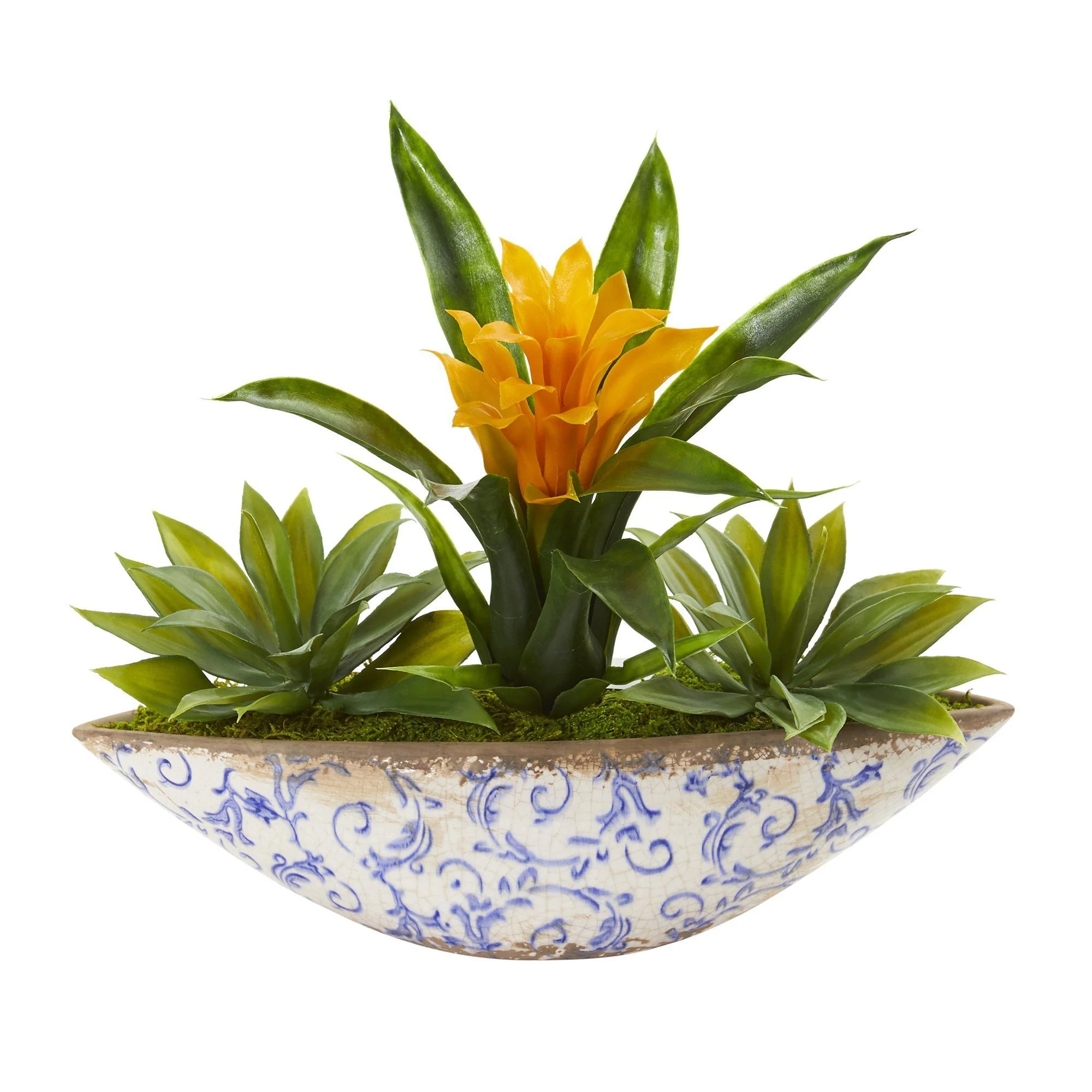11" Bromeliad and Agave Artificial Plant in Floral Planter" - Image 3