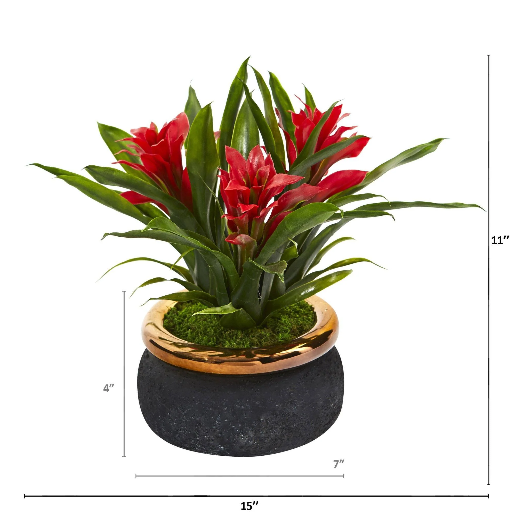 11” Bromeliad Artificial Plant in Stoneware Planter - Image 3