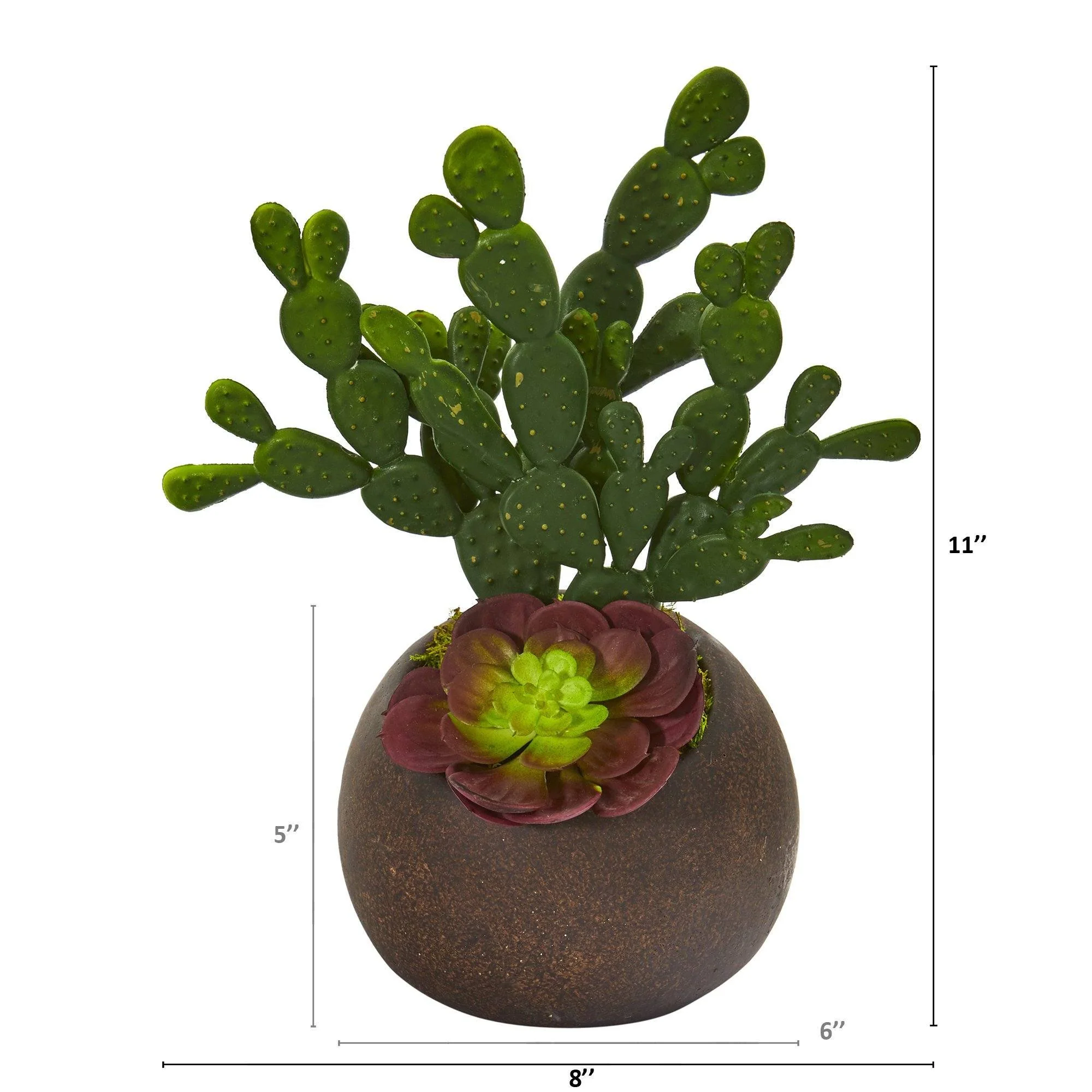 11” Cactus and Echeveria Succulent Artificial Plant in Stone Planter - Image 2