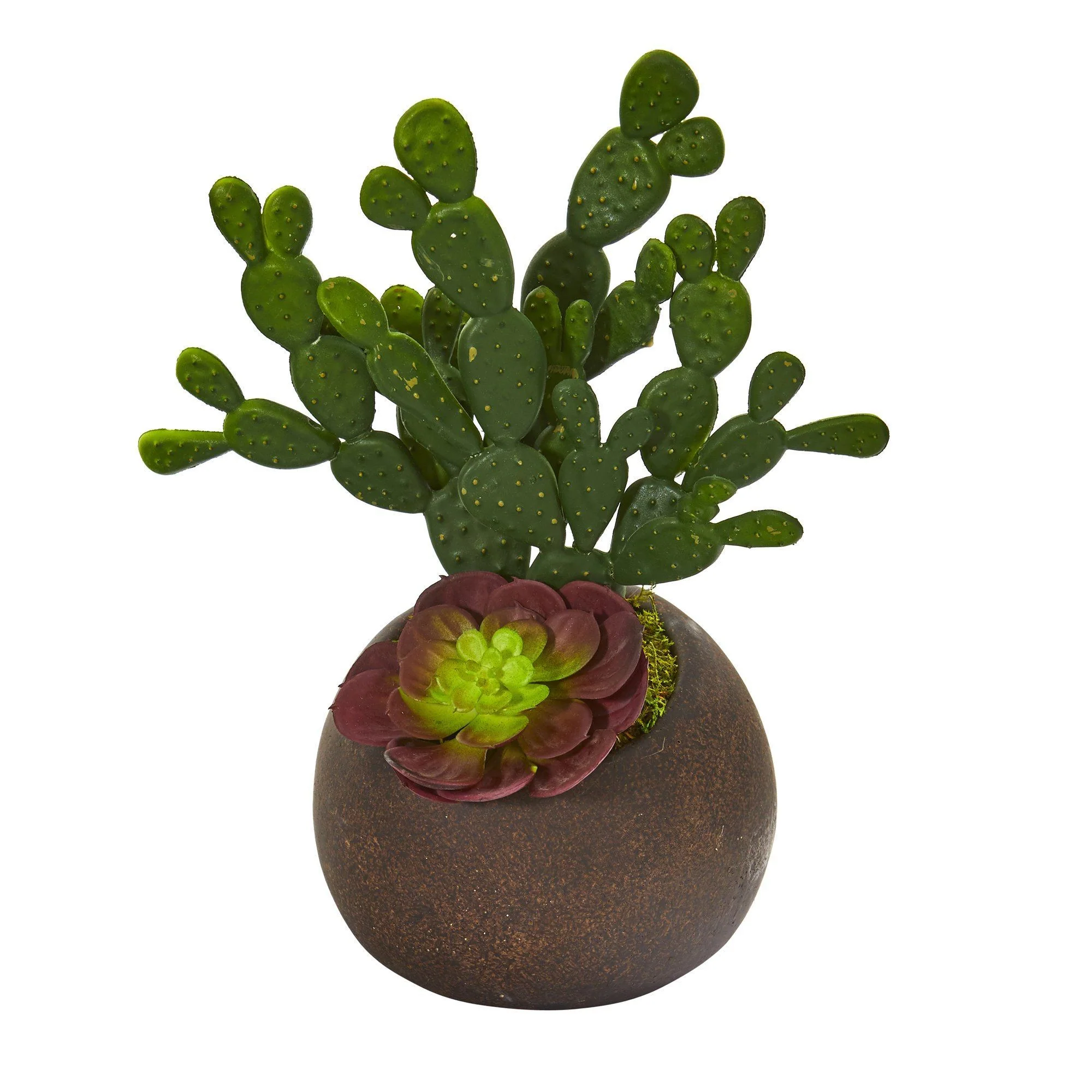 11” Cactus and Echeveria Succulent Artificial Plant in Stone Planter - Image 3