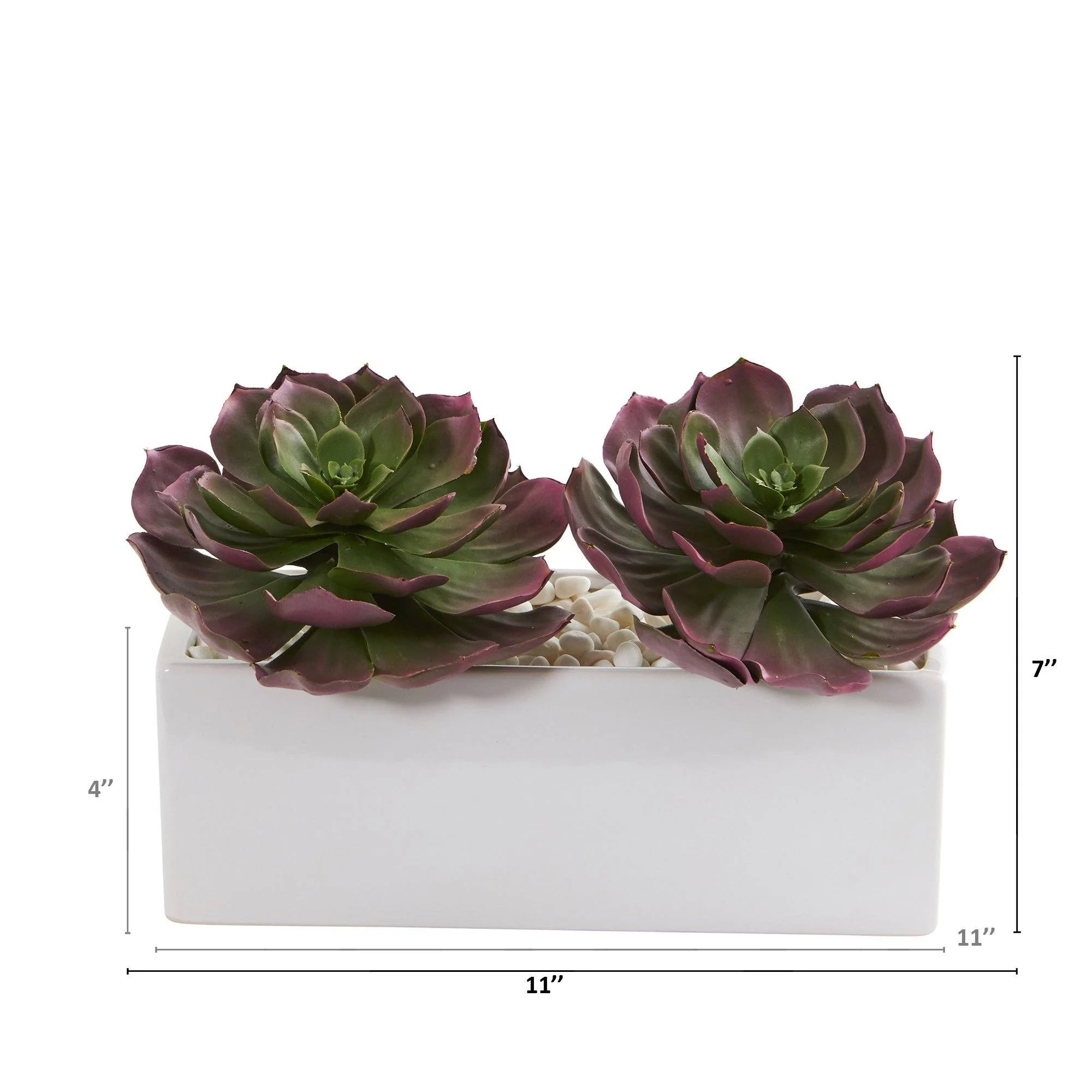 11” Echeveria Succulent Artificial Plant in White Planter - Image 2